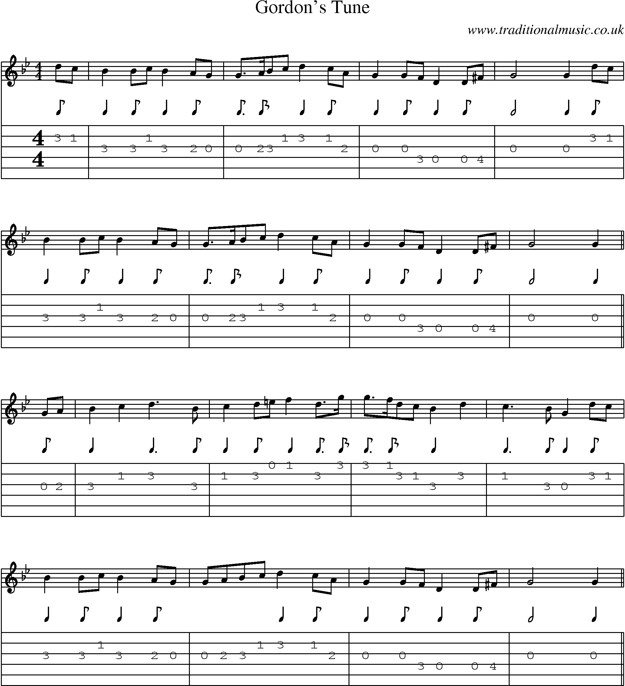 Music Score and Guitar Tabs for Gordons Tune