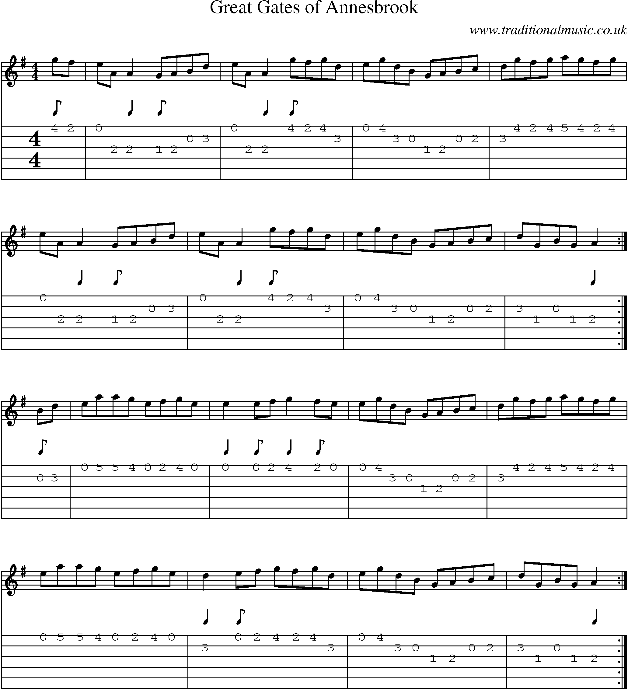 Music Score and Guitar Tabs for Great Gates Of Annesbrook