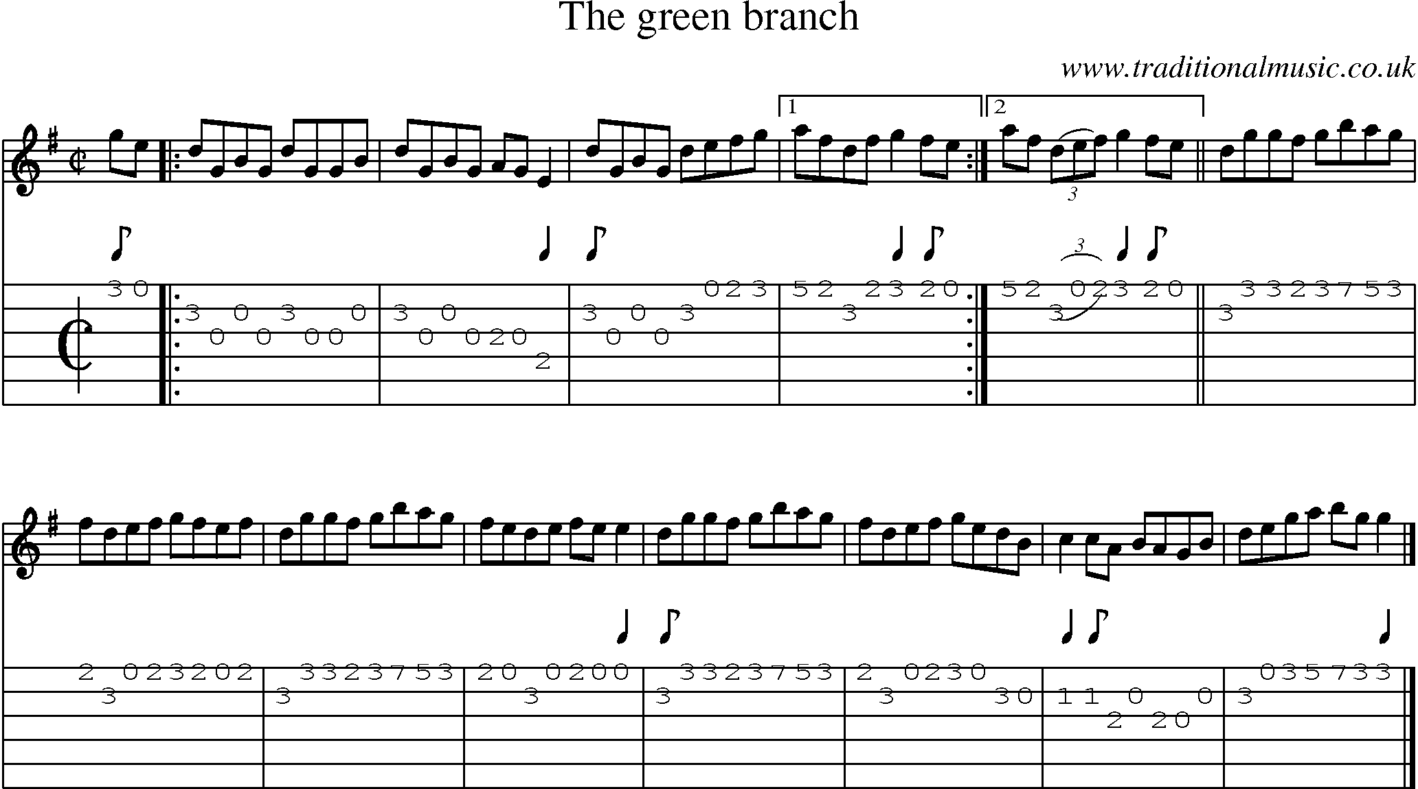Music Score and Guitar Tabs for Green Branch