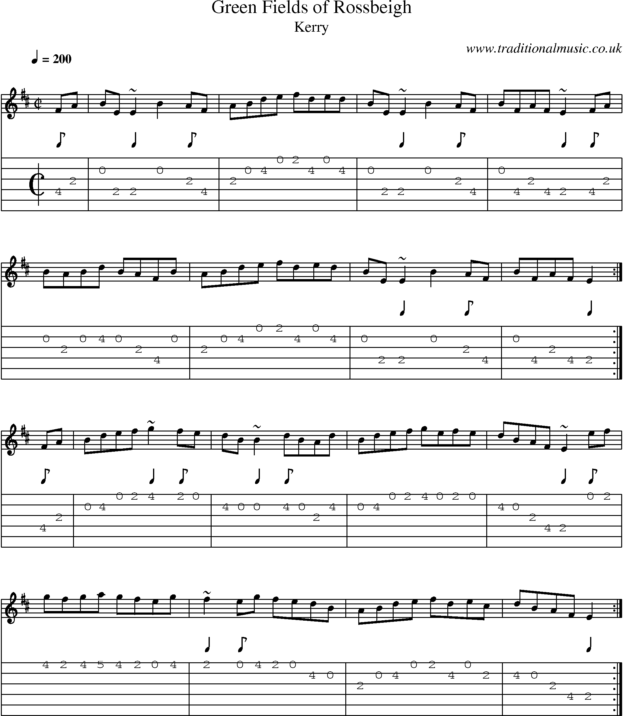 Music Score and Guitar Tabs for Green Fields Of Rossbeigh