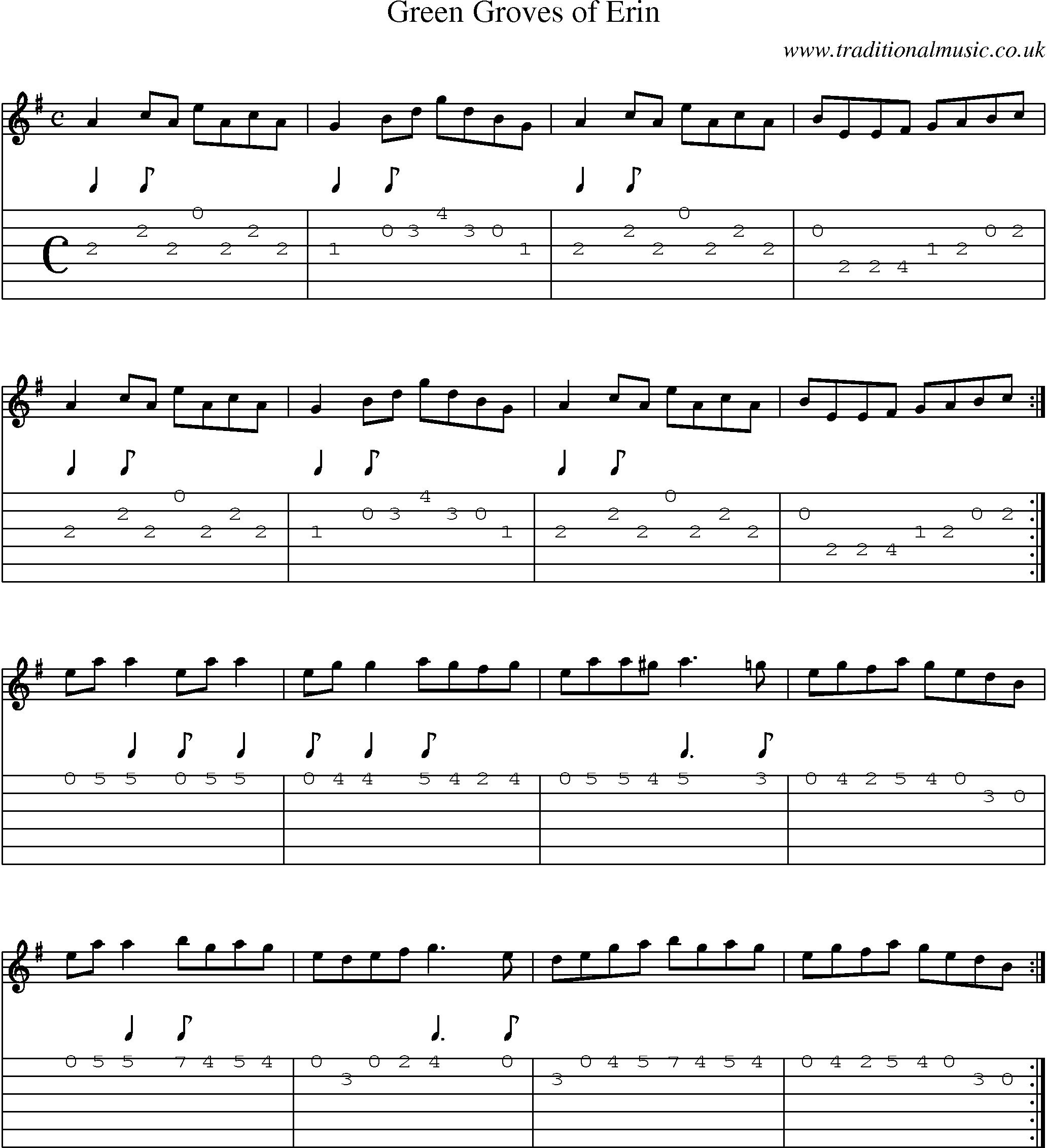 Music Score and Guitar Tabs for Green Groves Of Erin