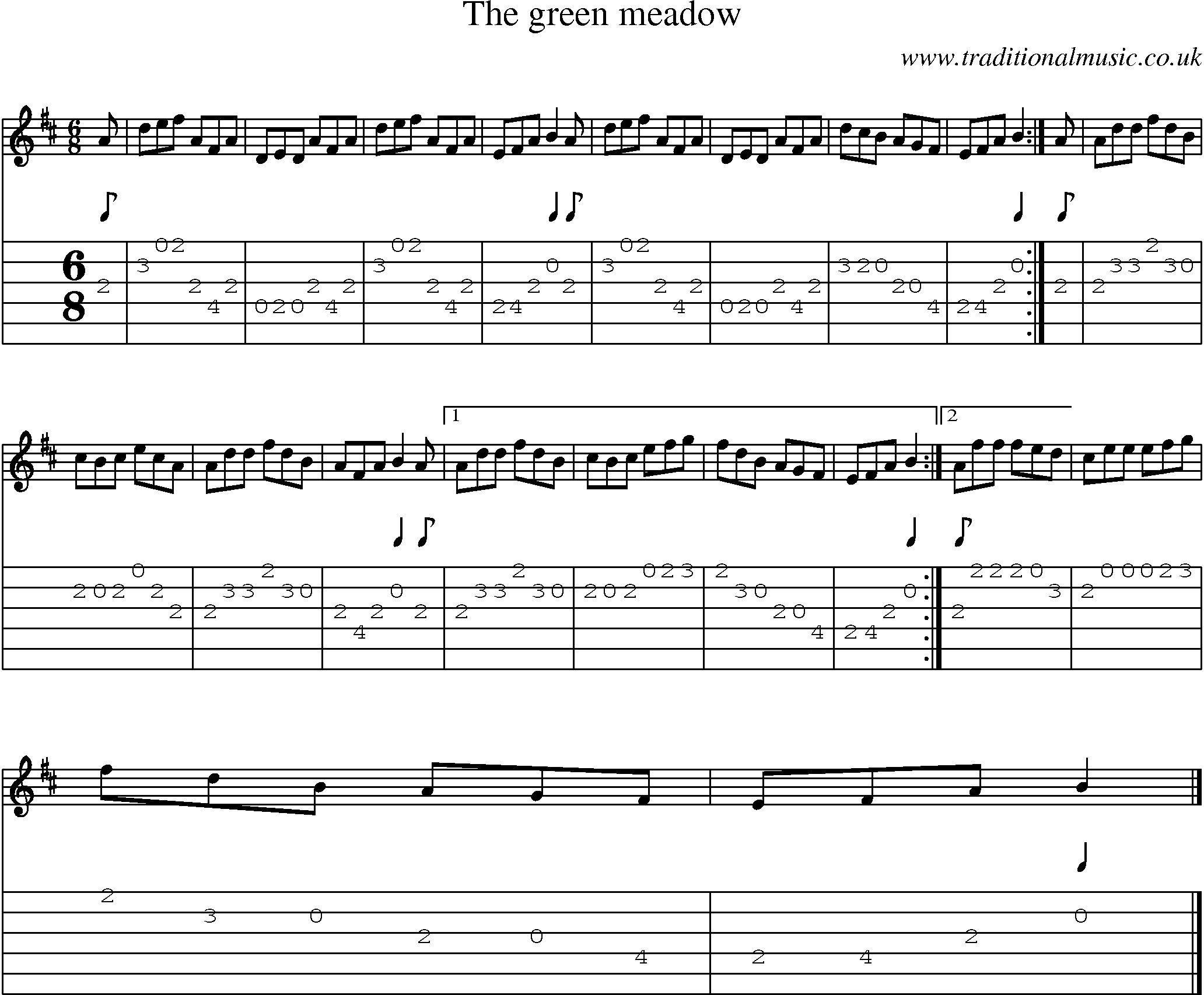 Music Score and Guitar Tabs for Green Meadow