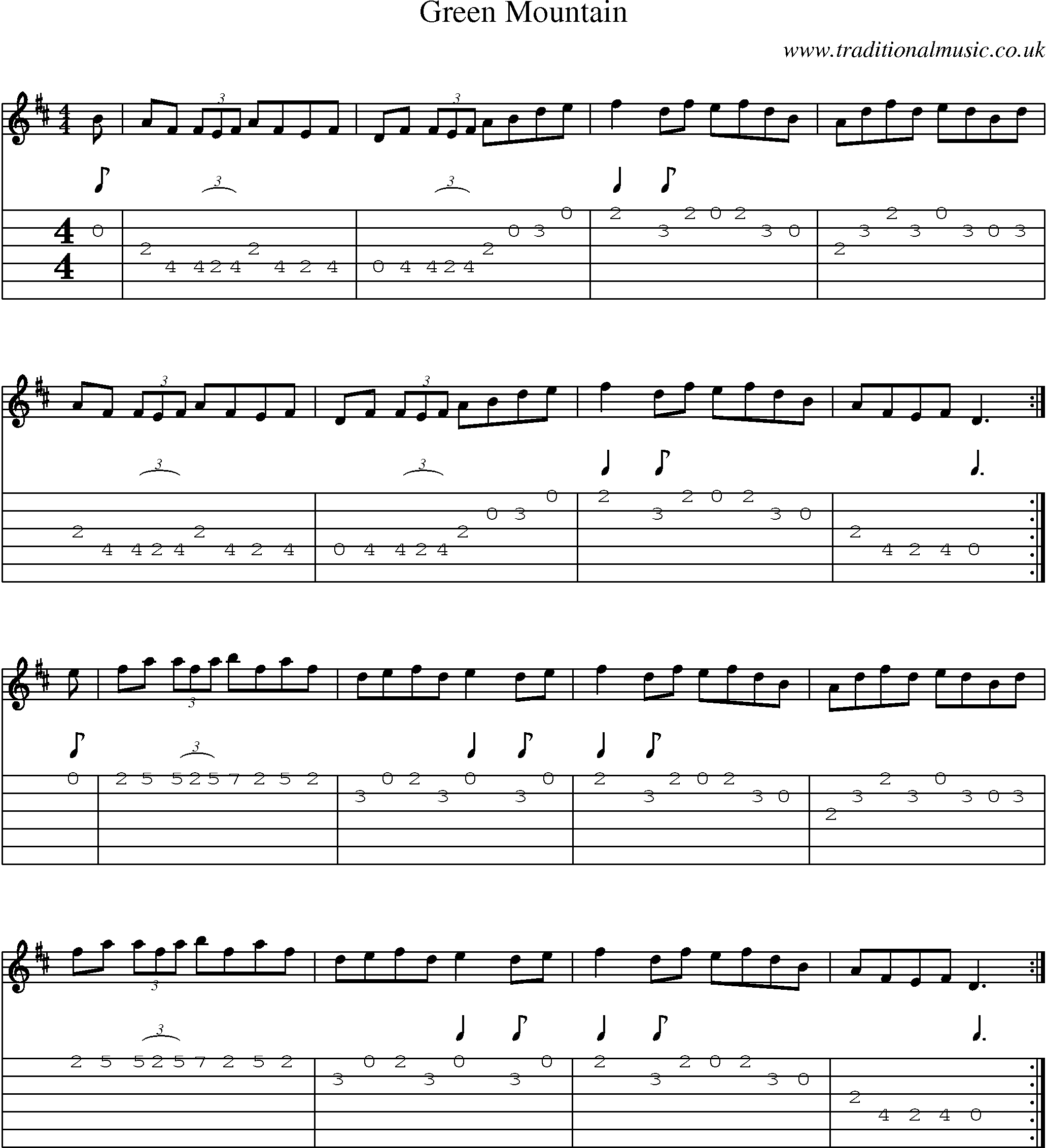 Music Score and Guitar Tabs for Green Mountain
