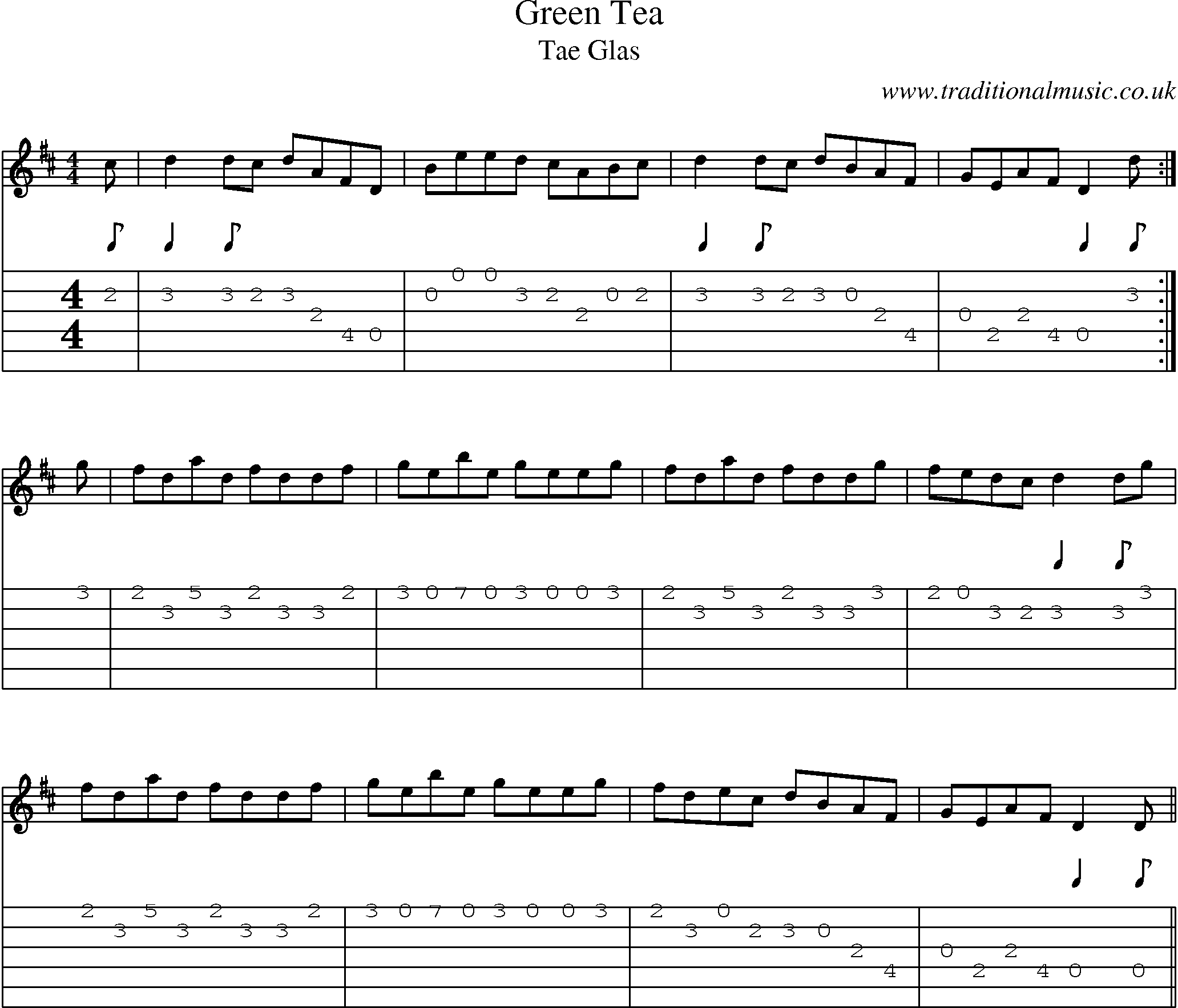 Music Score and Guitar Tabs for Green Tea
