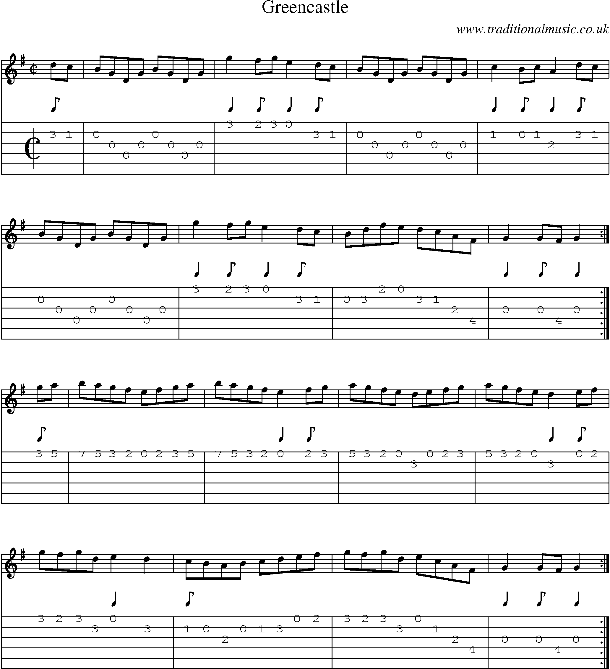 Music Score and Guitar Tabs for Greencastle
