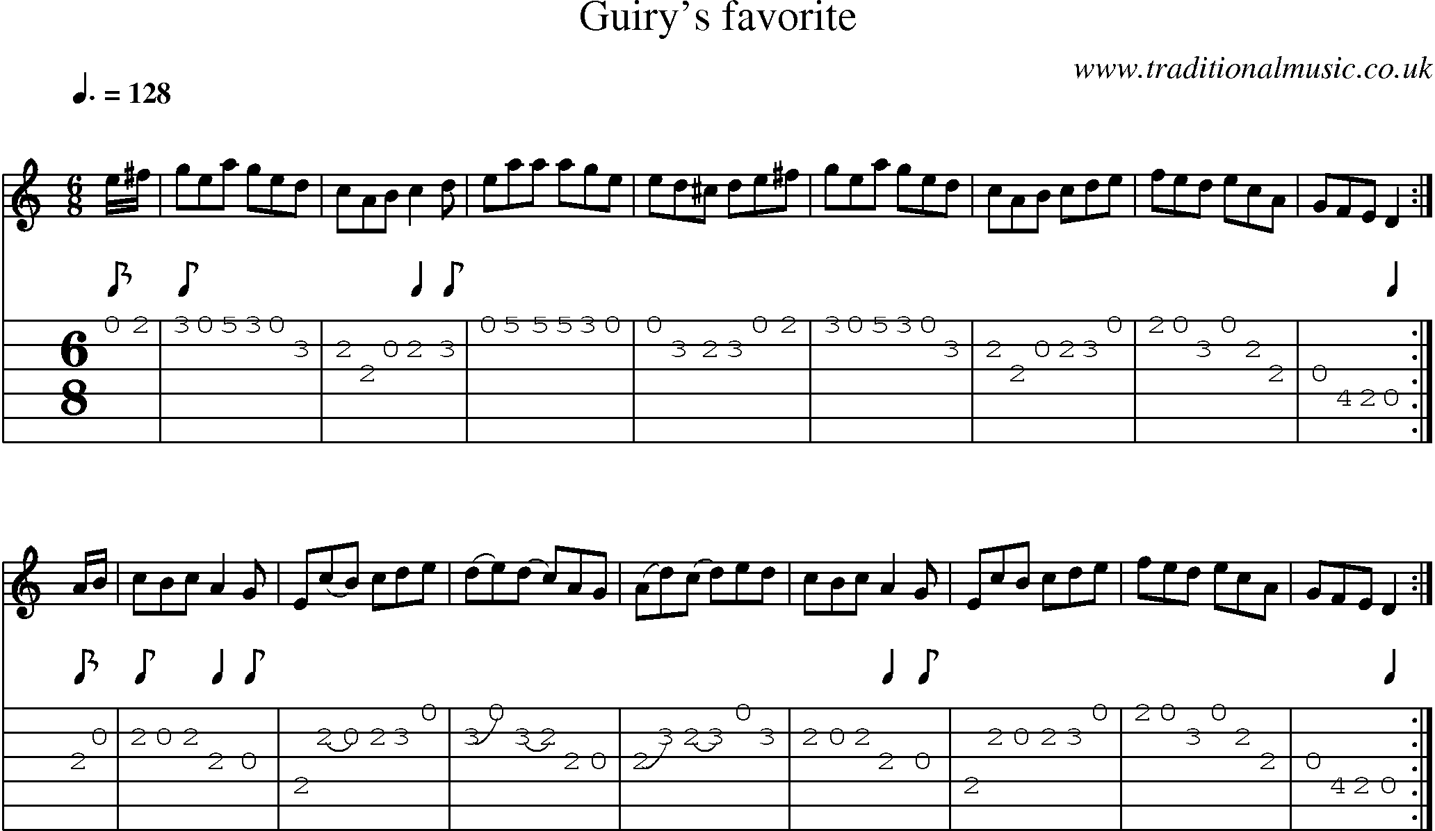 Music Score and Guitar Tabs for Guirys Favorite