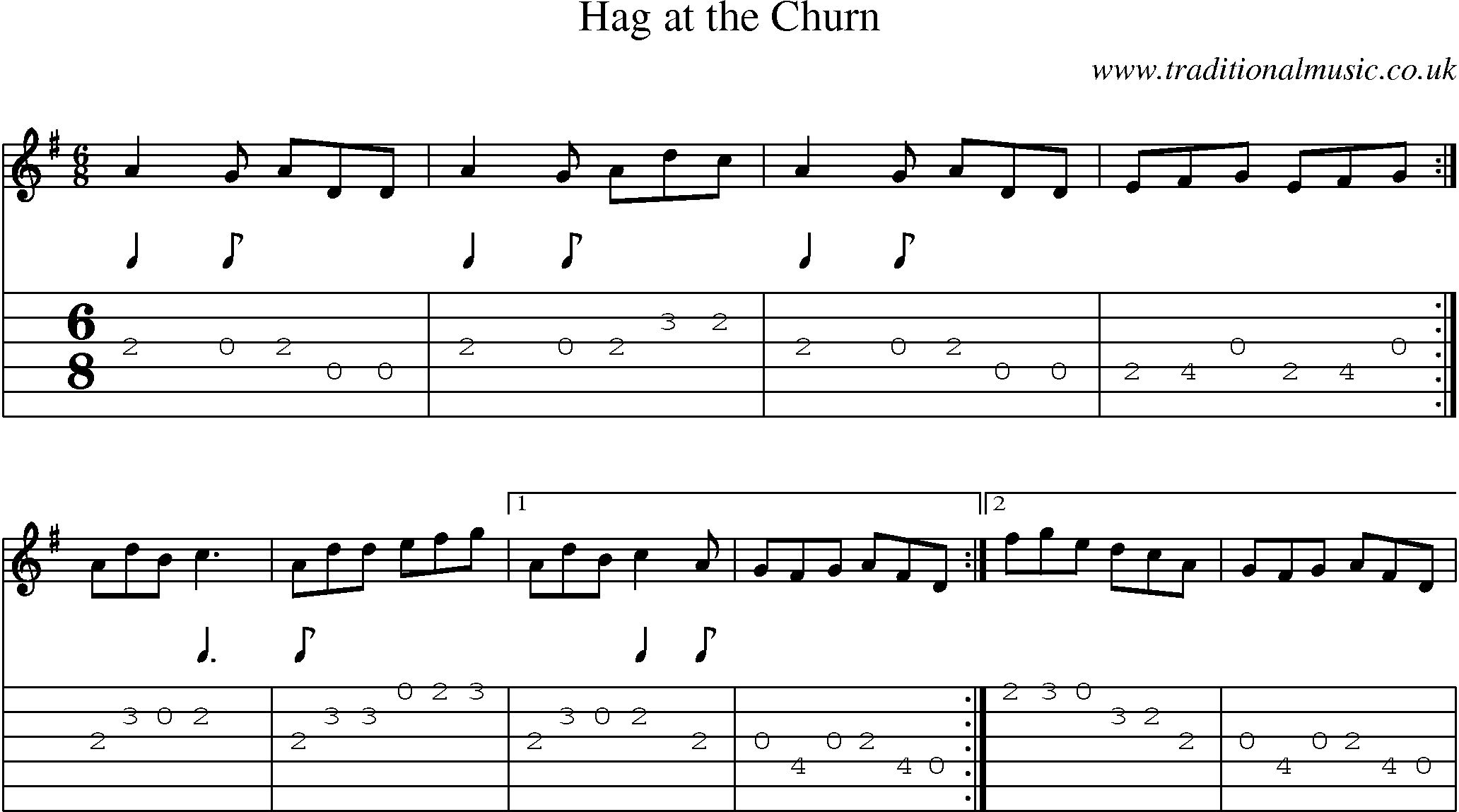 Music Score and Guitar Tabs for Hag At Churn