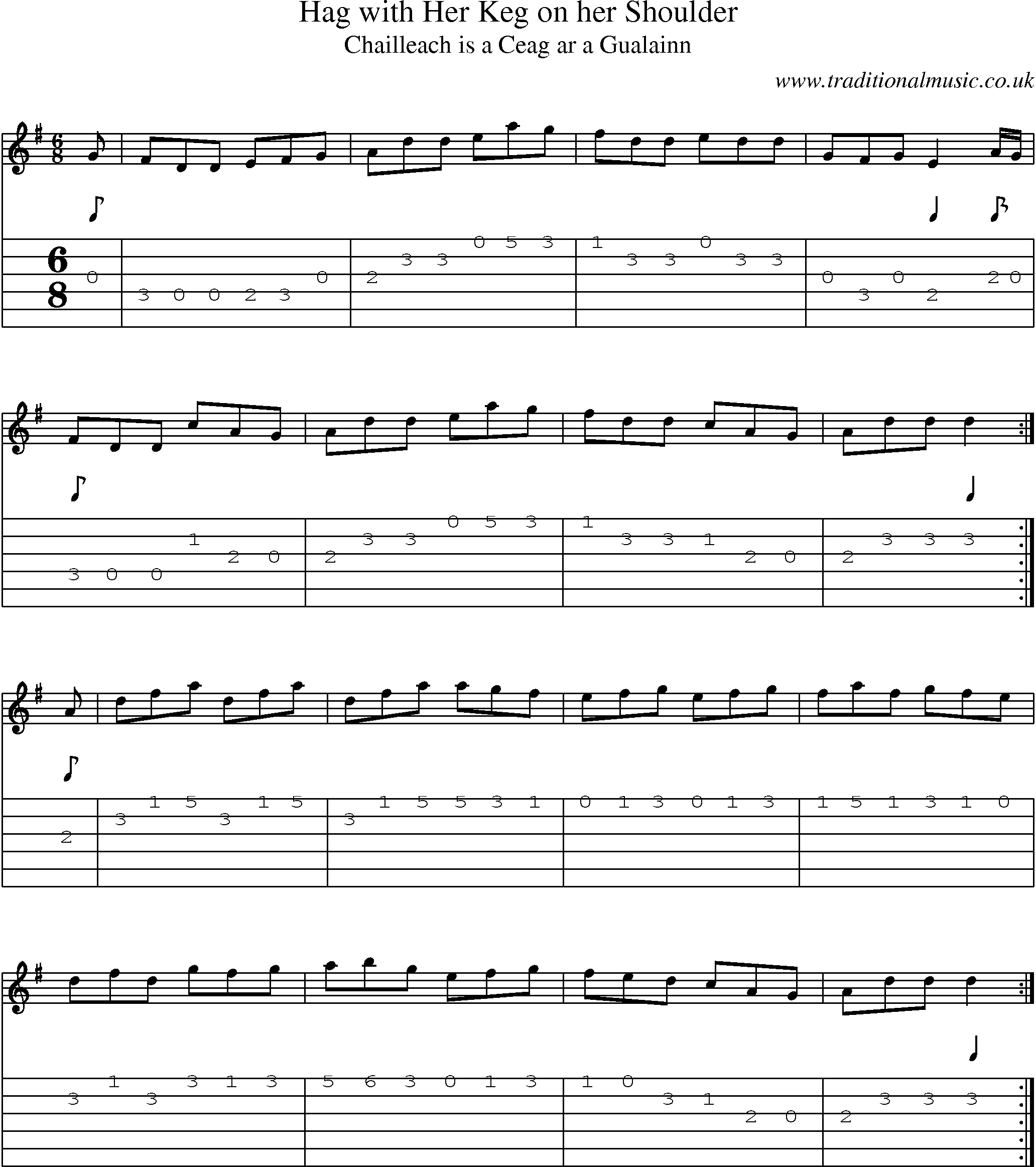 Music Score and Guitar Tabs for Hag With Her Keg On Her Shoulder