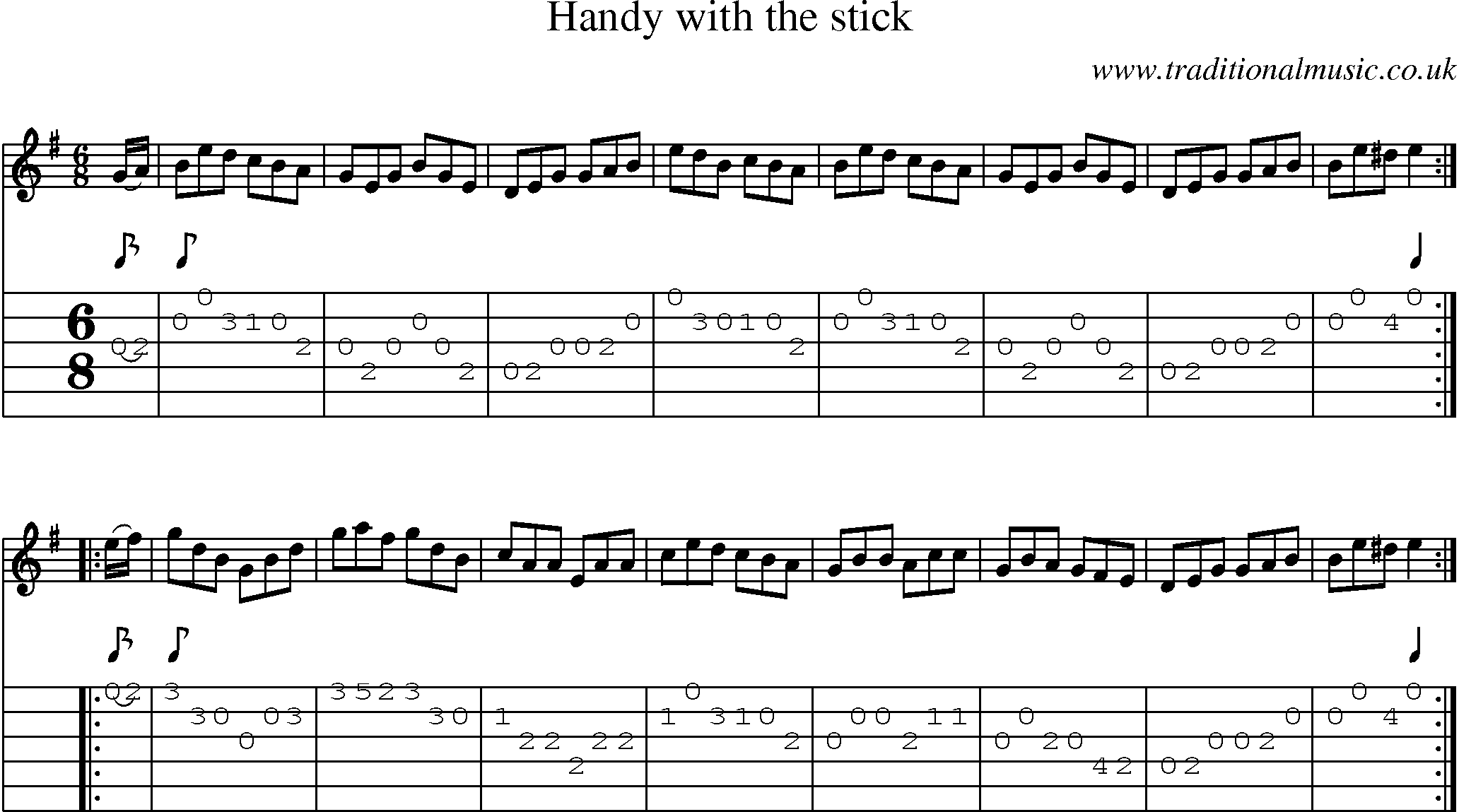 Music Score and Guitar Tabs for Handy With The Stick