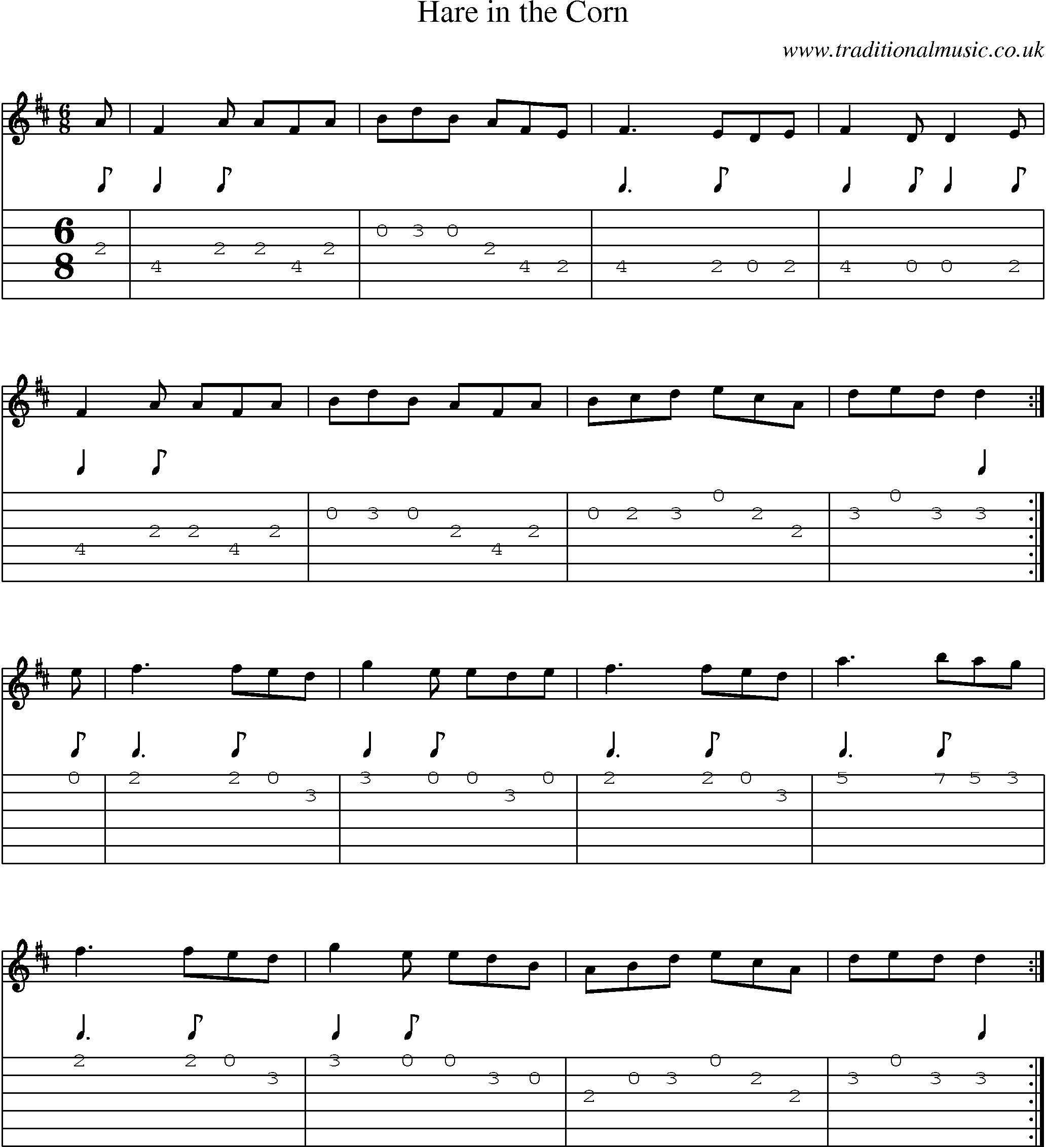Music Score and Guitar Tabs for Hare In Corn