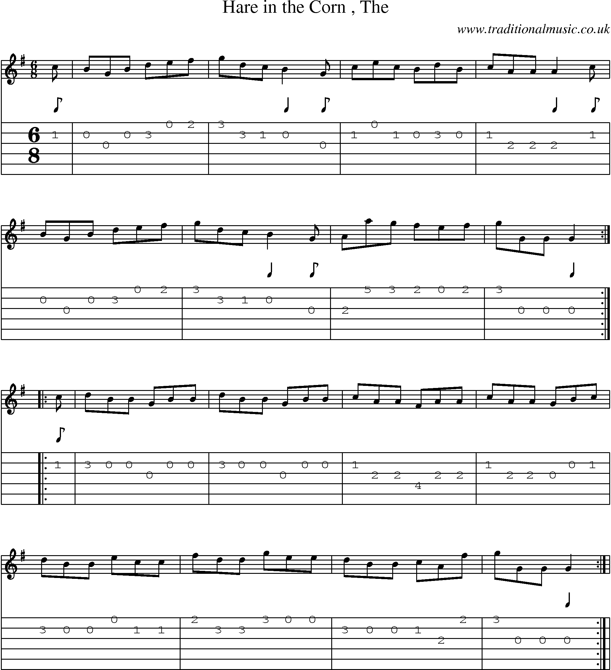 Music Score and Guitar Tabs for Hare in Corn 