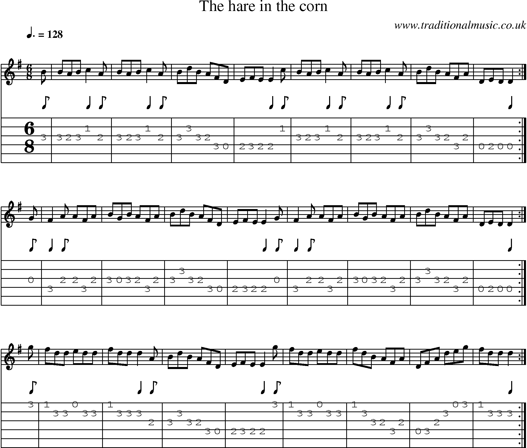 Music Score and Guitar Tabs for Hare In The Corn