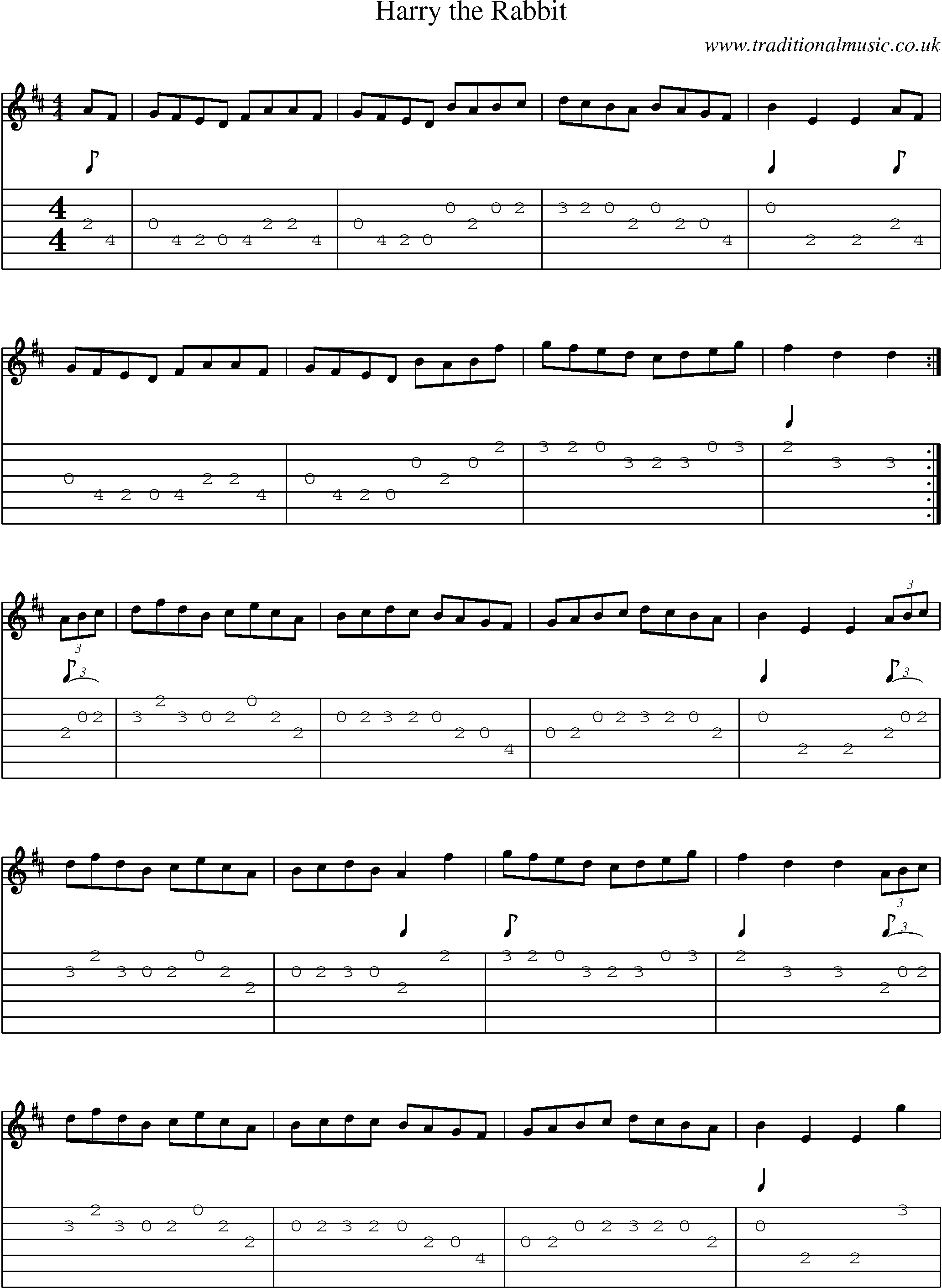 Music Score and Guitar Tabs for Harry Rabbit