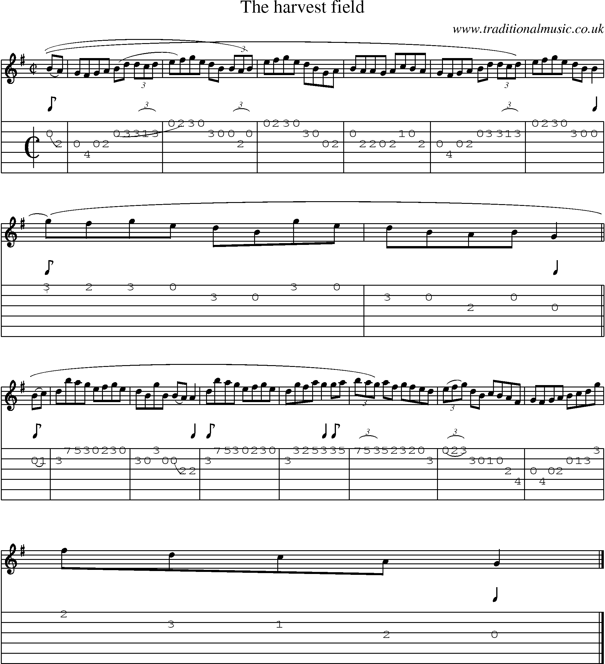 Music Score and Guitar Tabs for Harvest Field