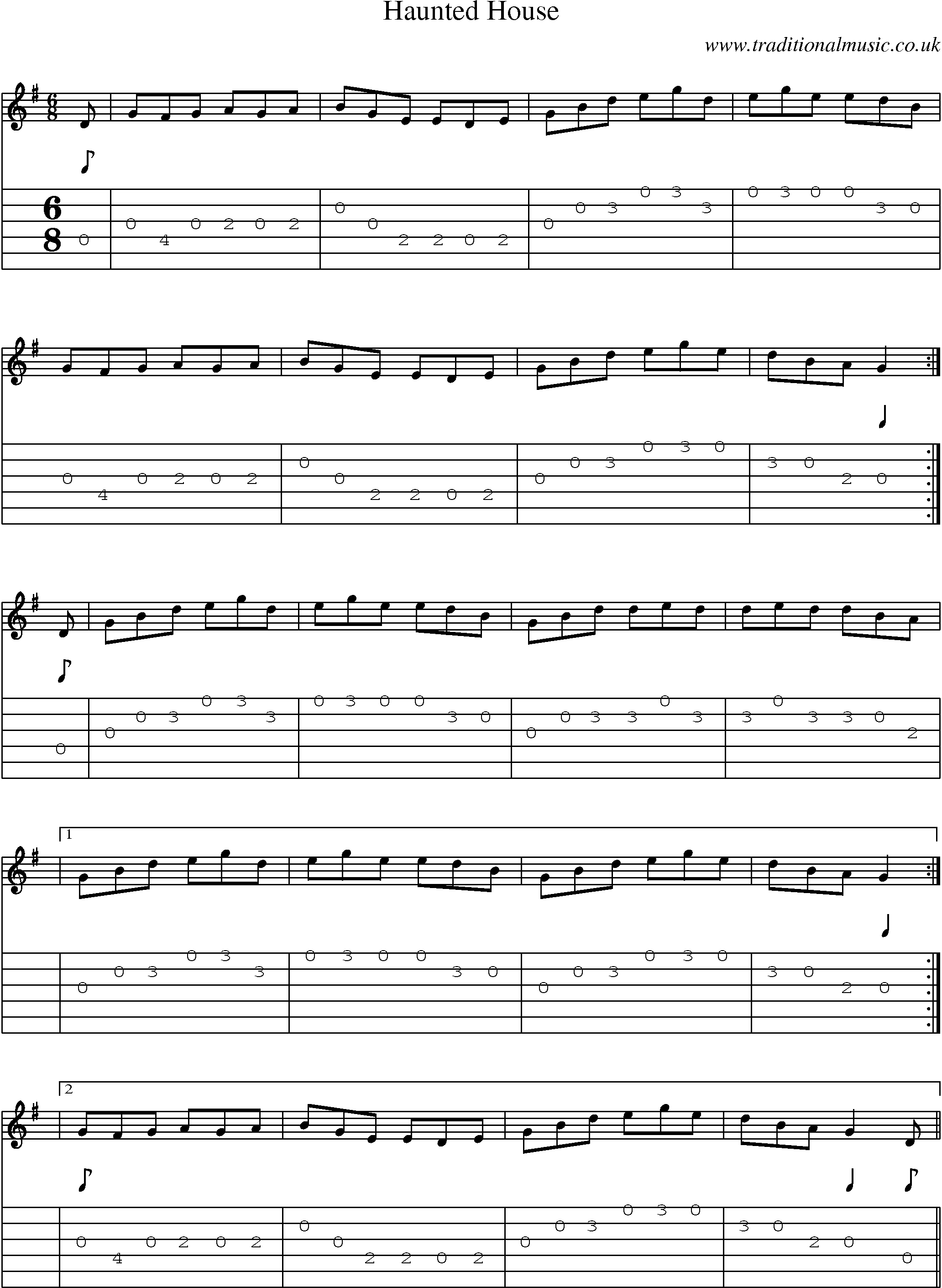 Music Score and Guitar Tabs for Haunted House
