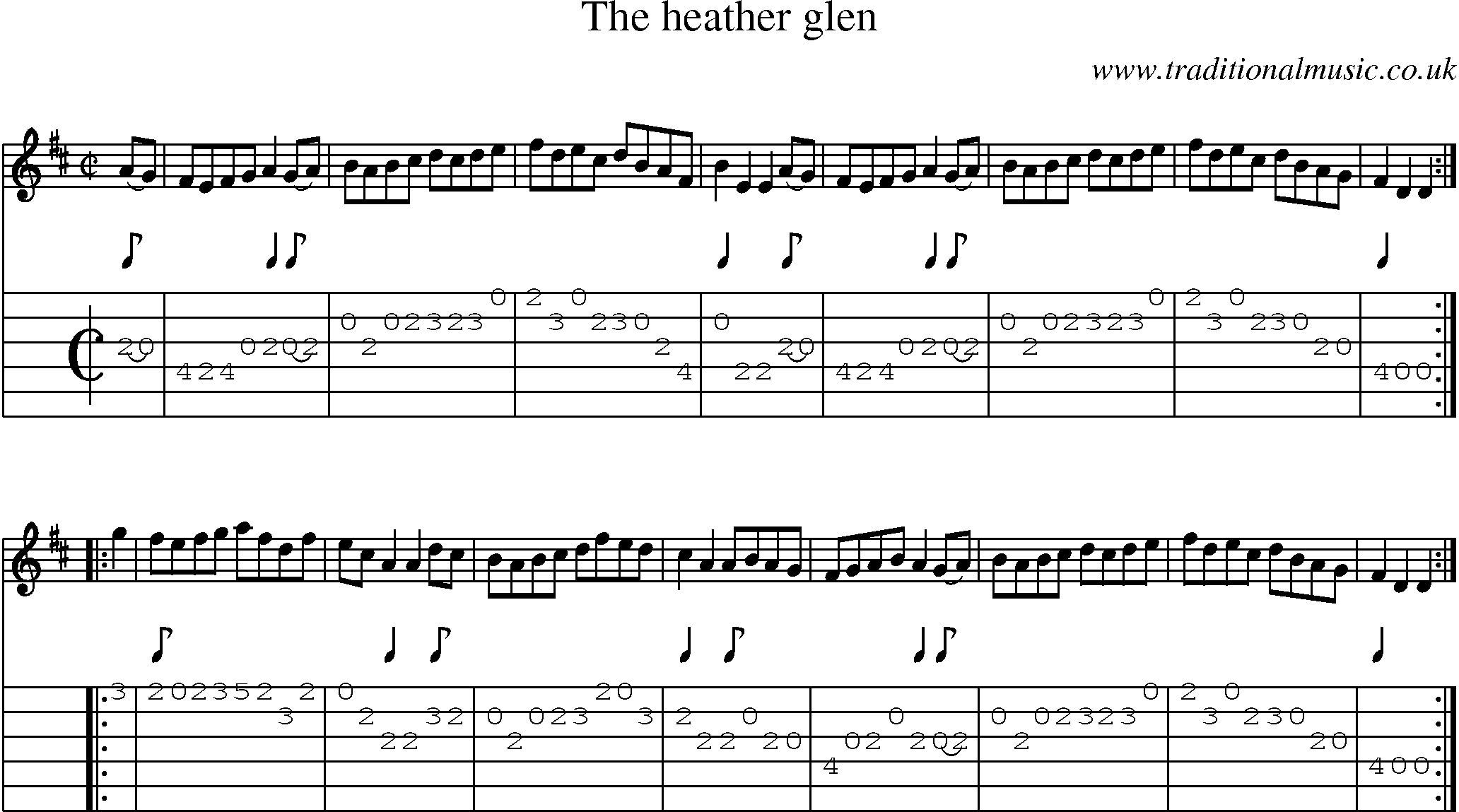 Music Score and Guitar Tabs for Heather Glen
