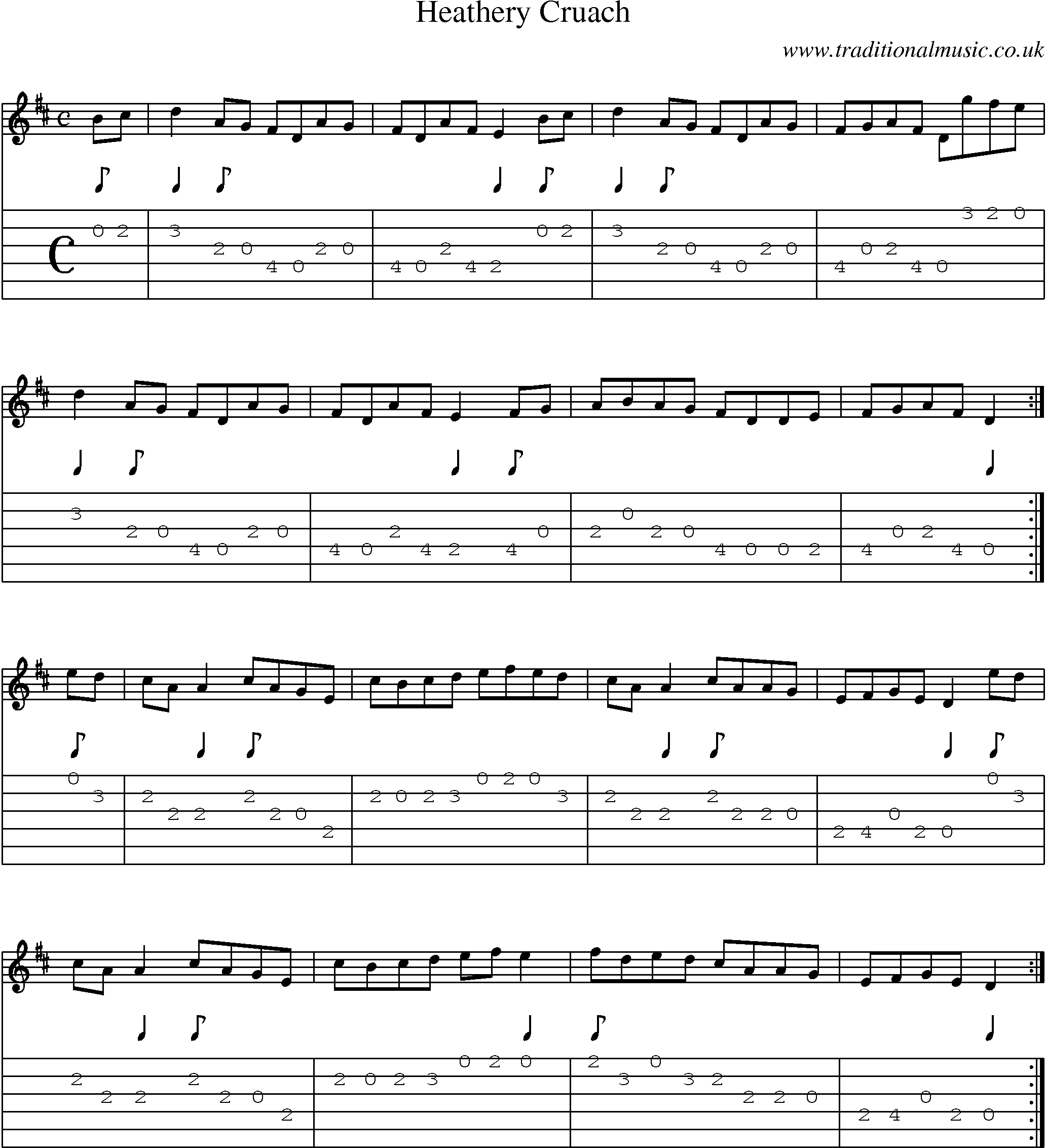 Music Score and Guitar Tabs for Heathery Cruach