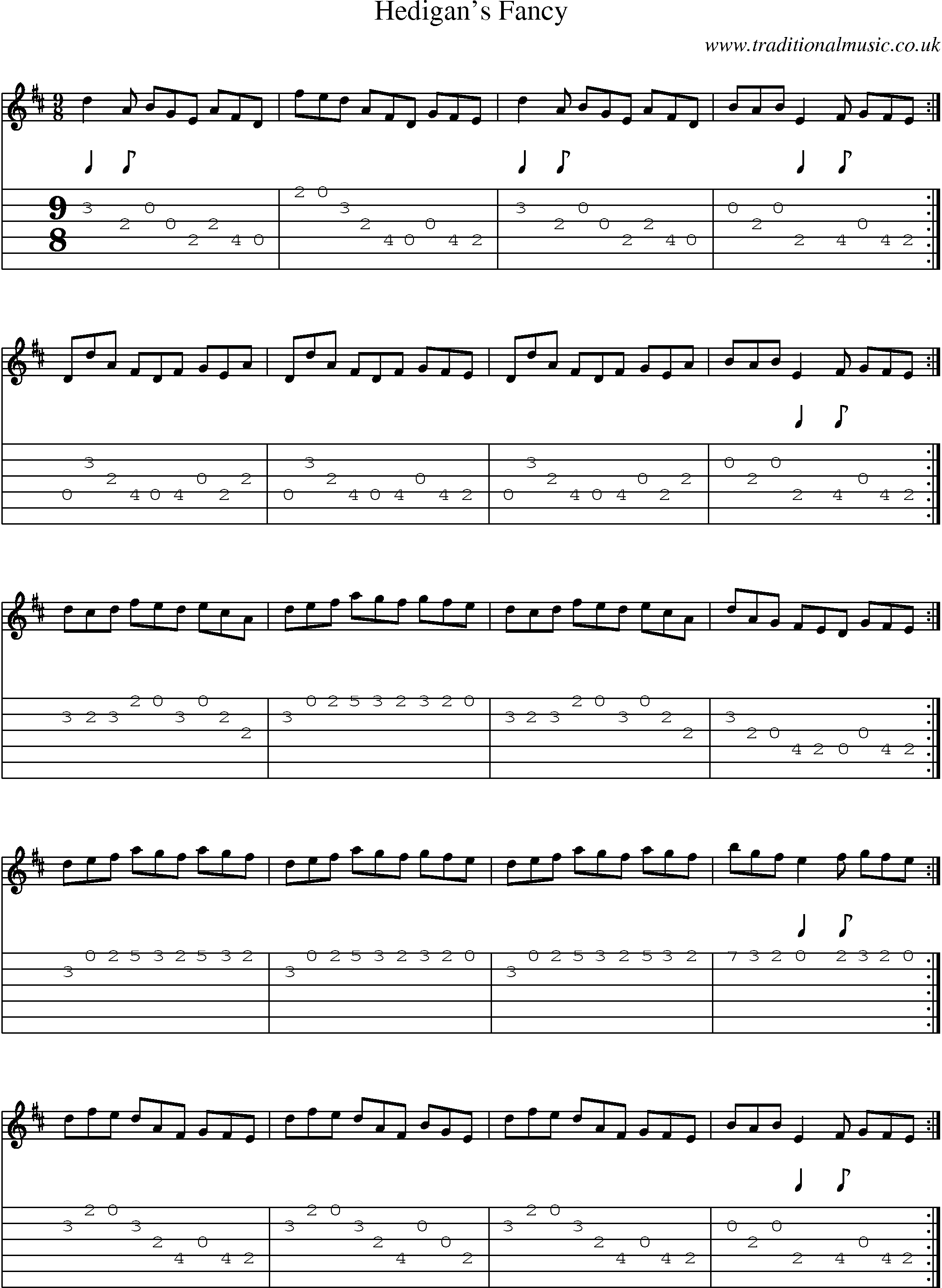 Music Score and Guitar Tabs for Hedigans Fancy