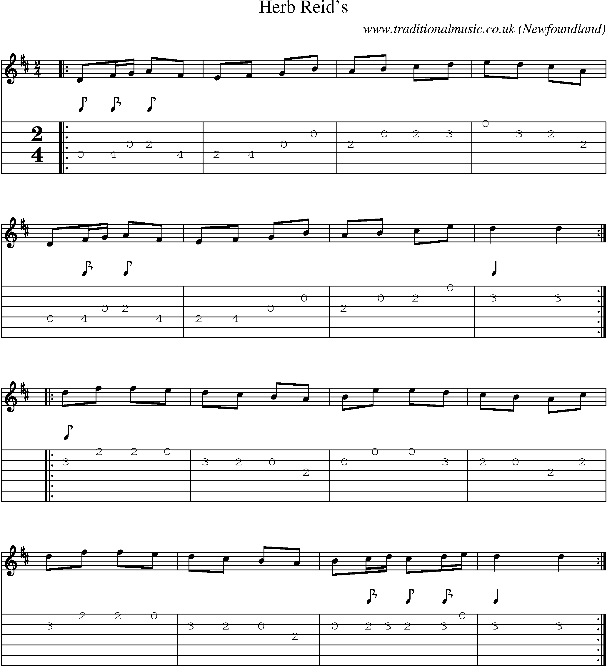 Music Score and Guitar Tabs for Herb Reids