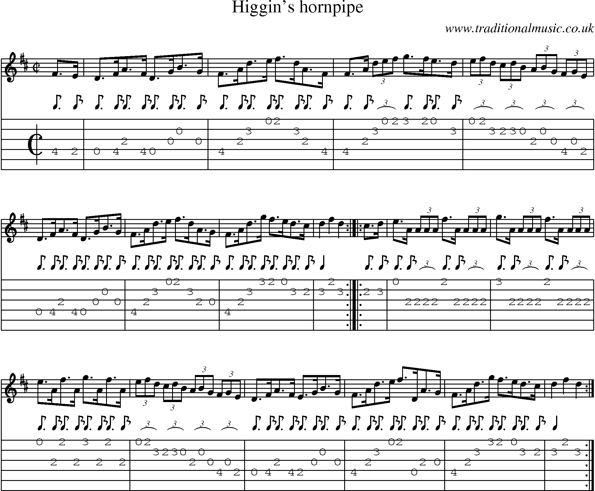 Music Score and Guitar Tabs for Higgins Hornpipe