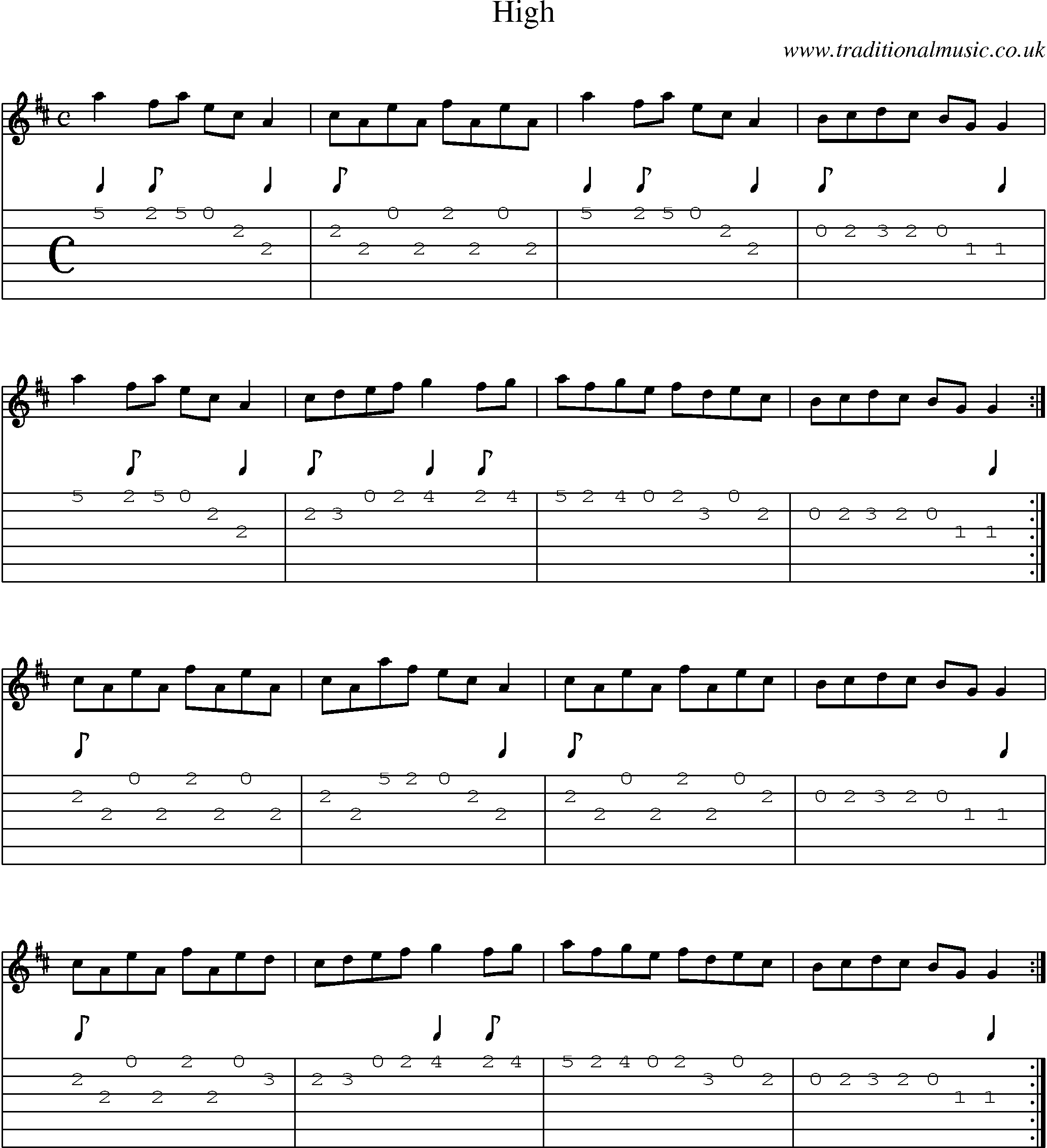 Music Score and Guitar Tabs for High