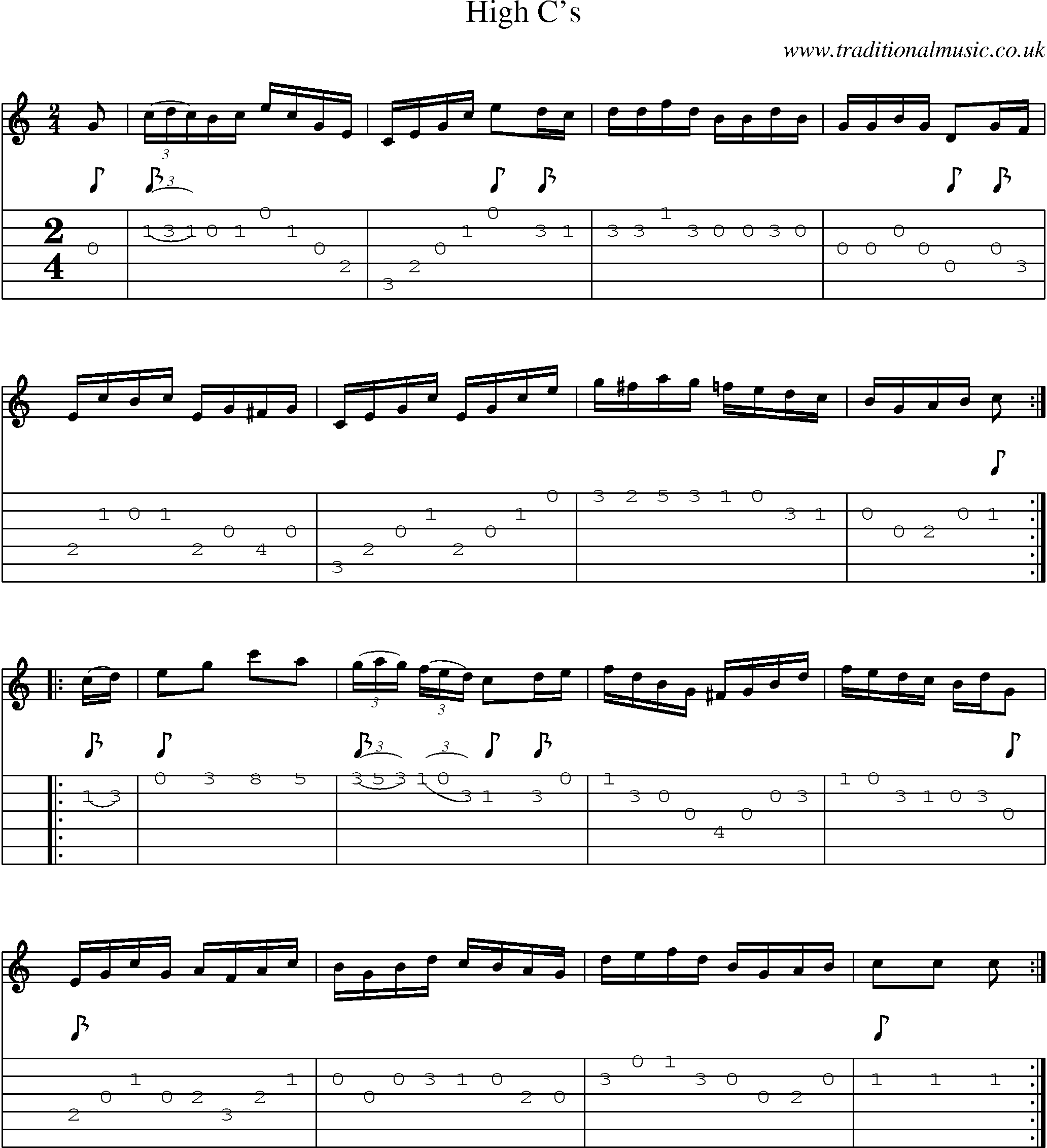Music Score and Guitar Tabs for High Cs