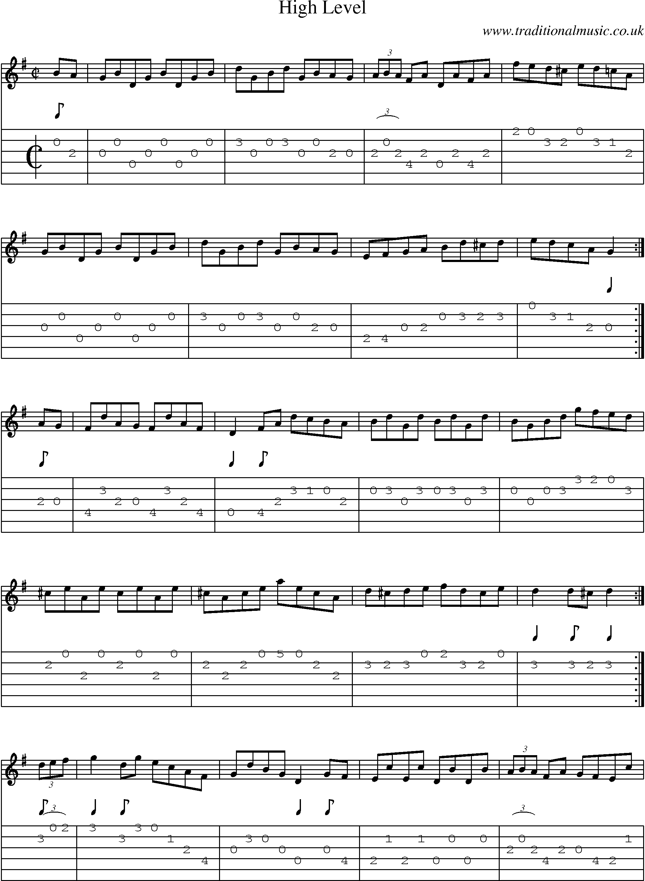 Music Score and Guitar Tabs for High Level
