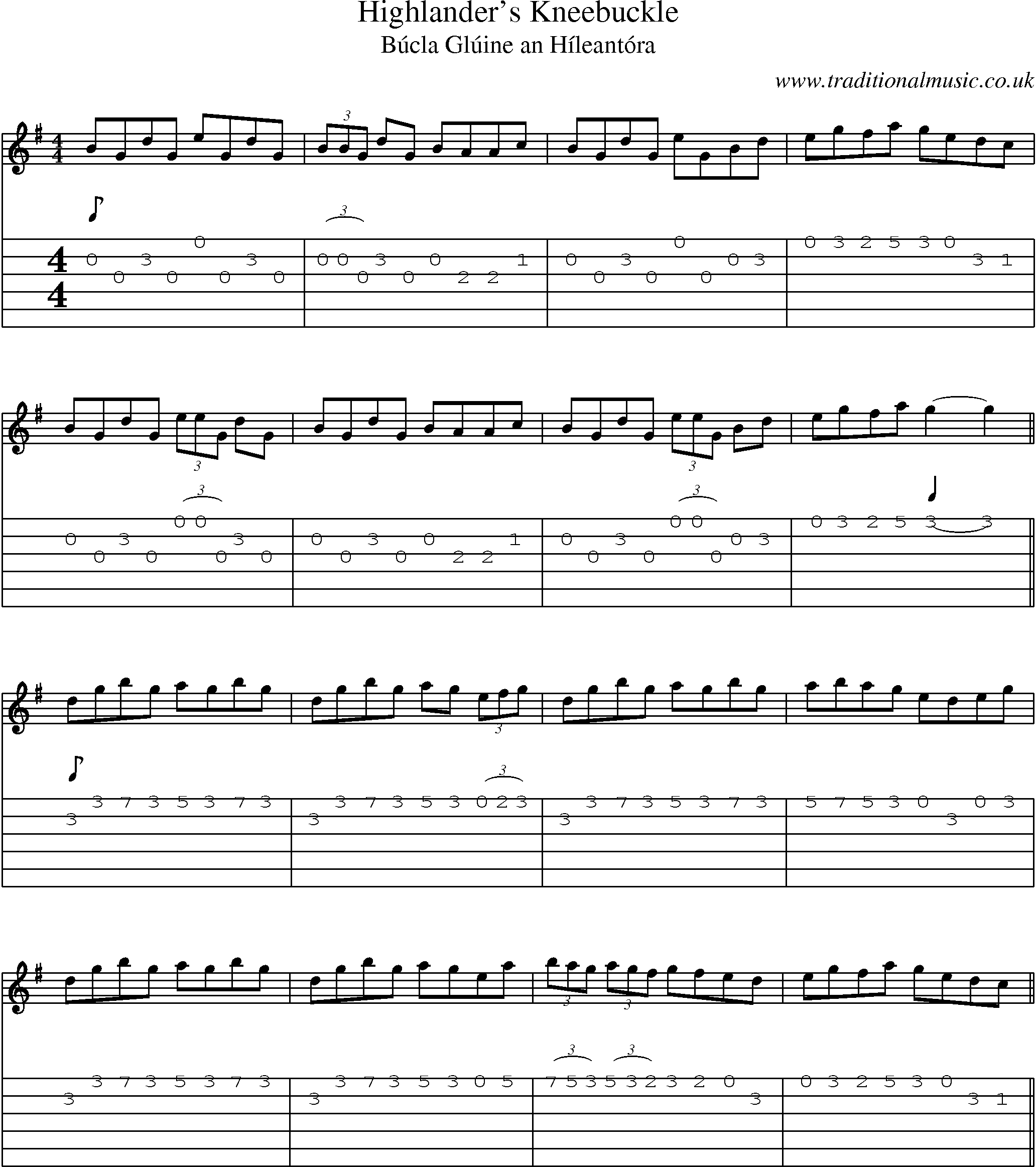 Music Score and Guitar Tabs for Highlanders Kneebuckle