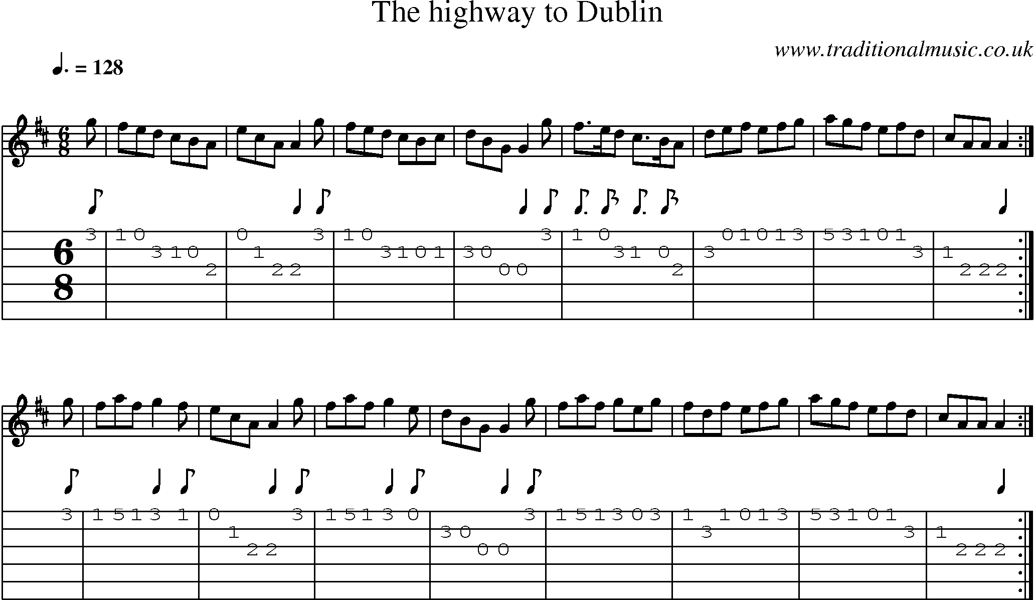Music Score and Guitar Tabs for Highway To Dublin