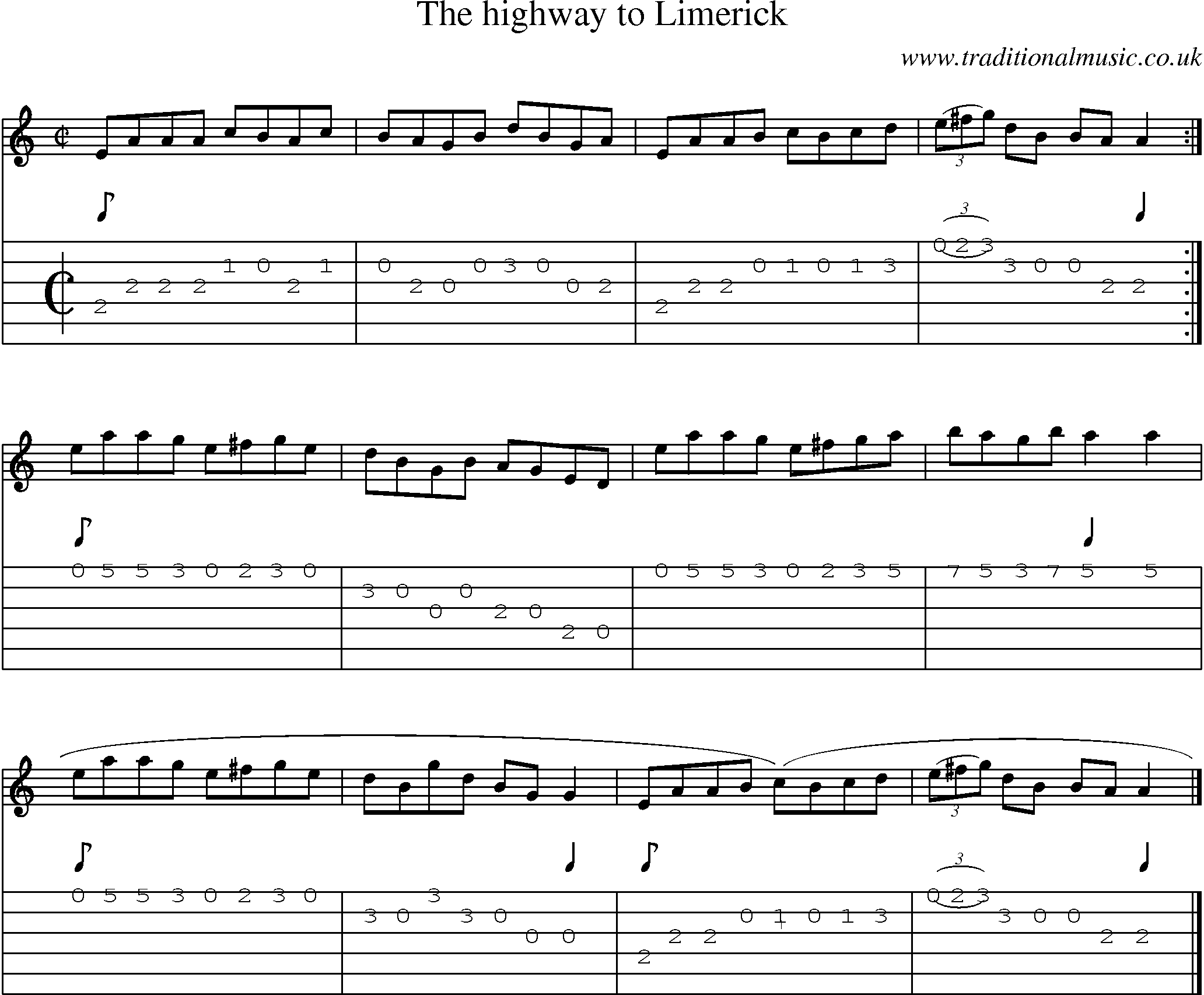 Music Score and Guitar Tabs for Highway To Limerick