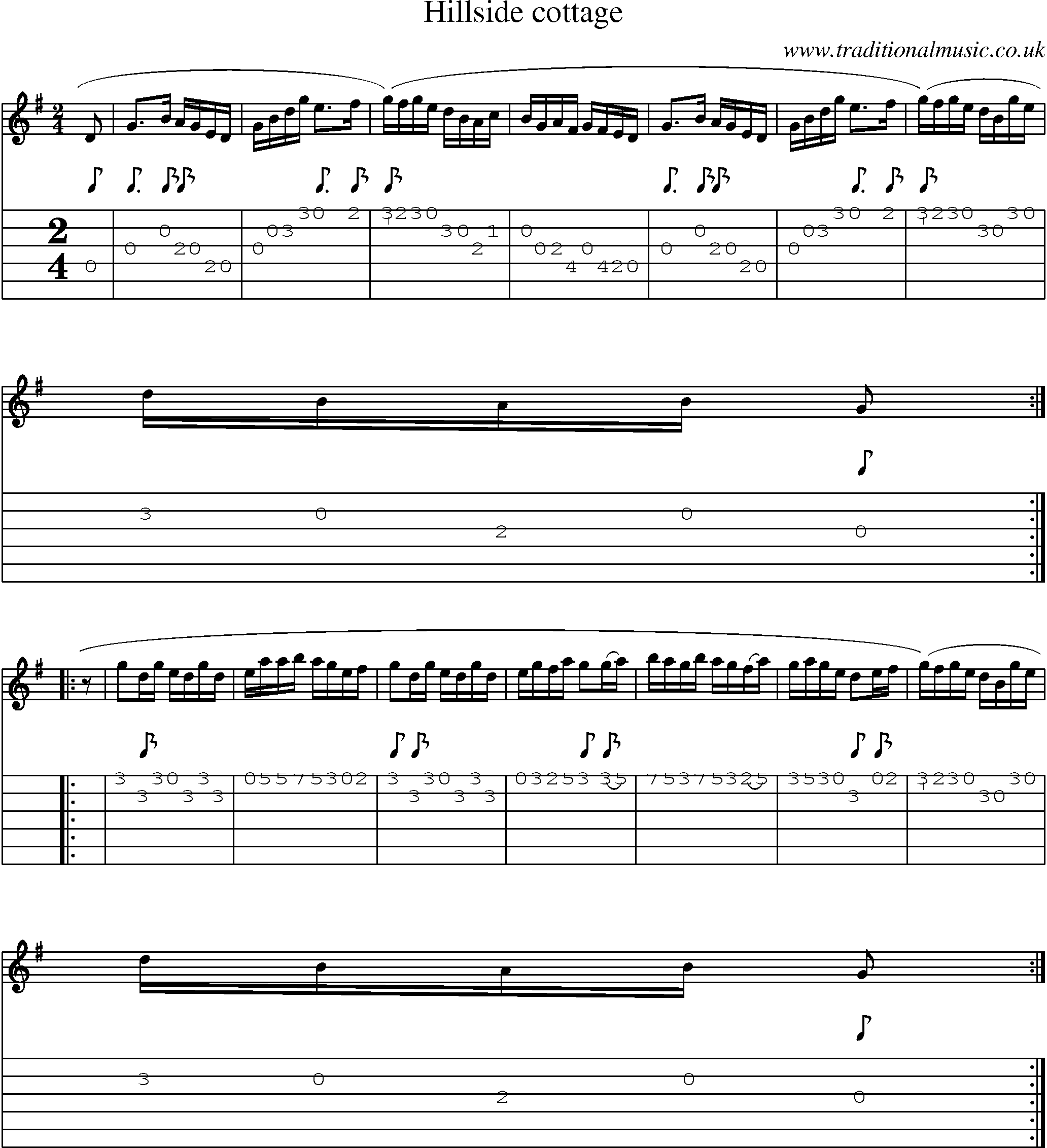Music Score and Guitar Tabs for Hillside Cottage