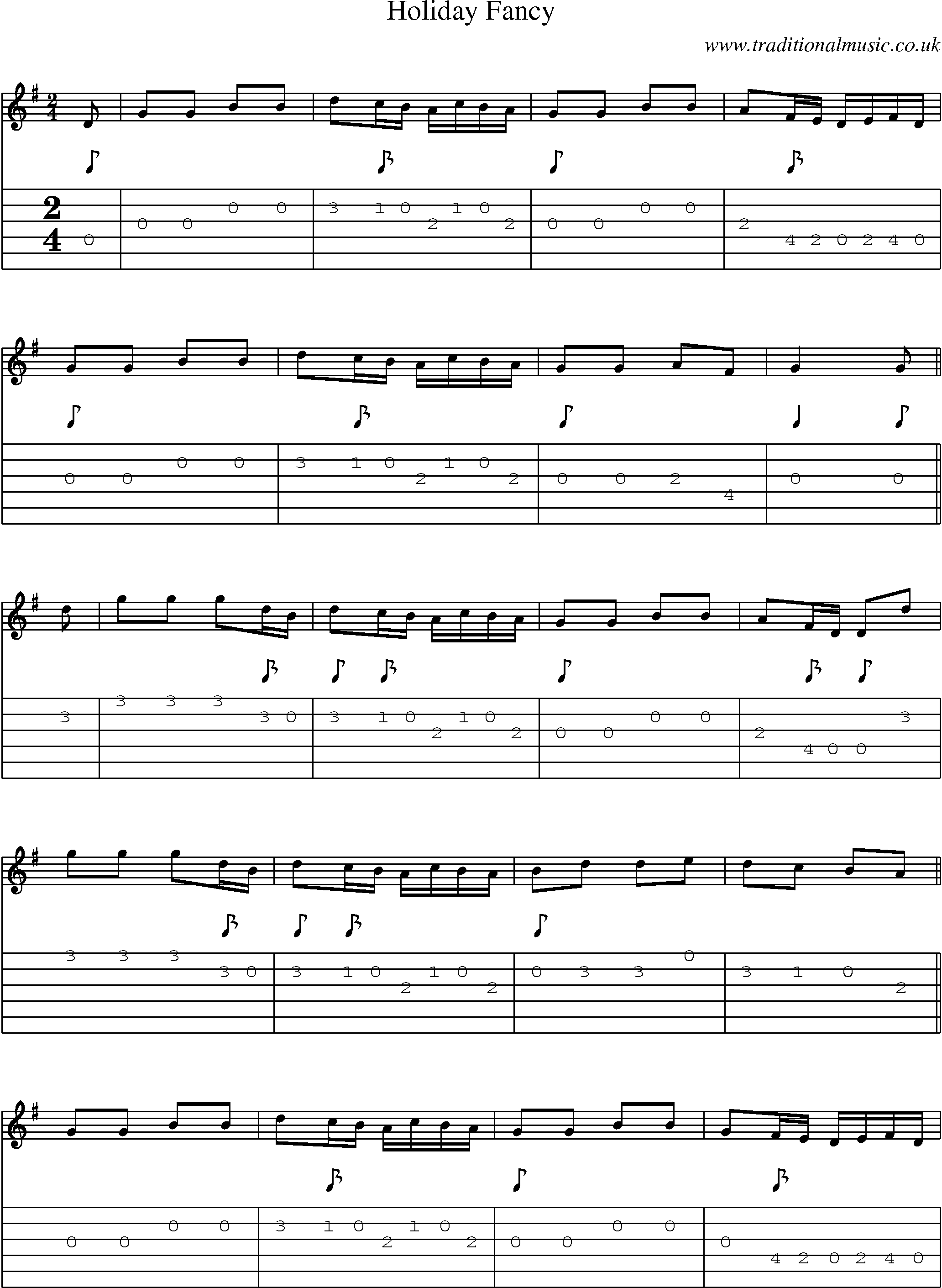 Music Score and Guitar Tabs for Holiday Fancy