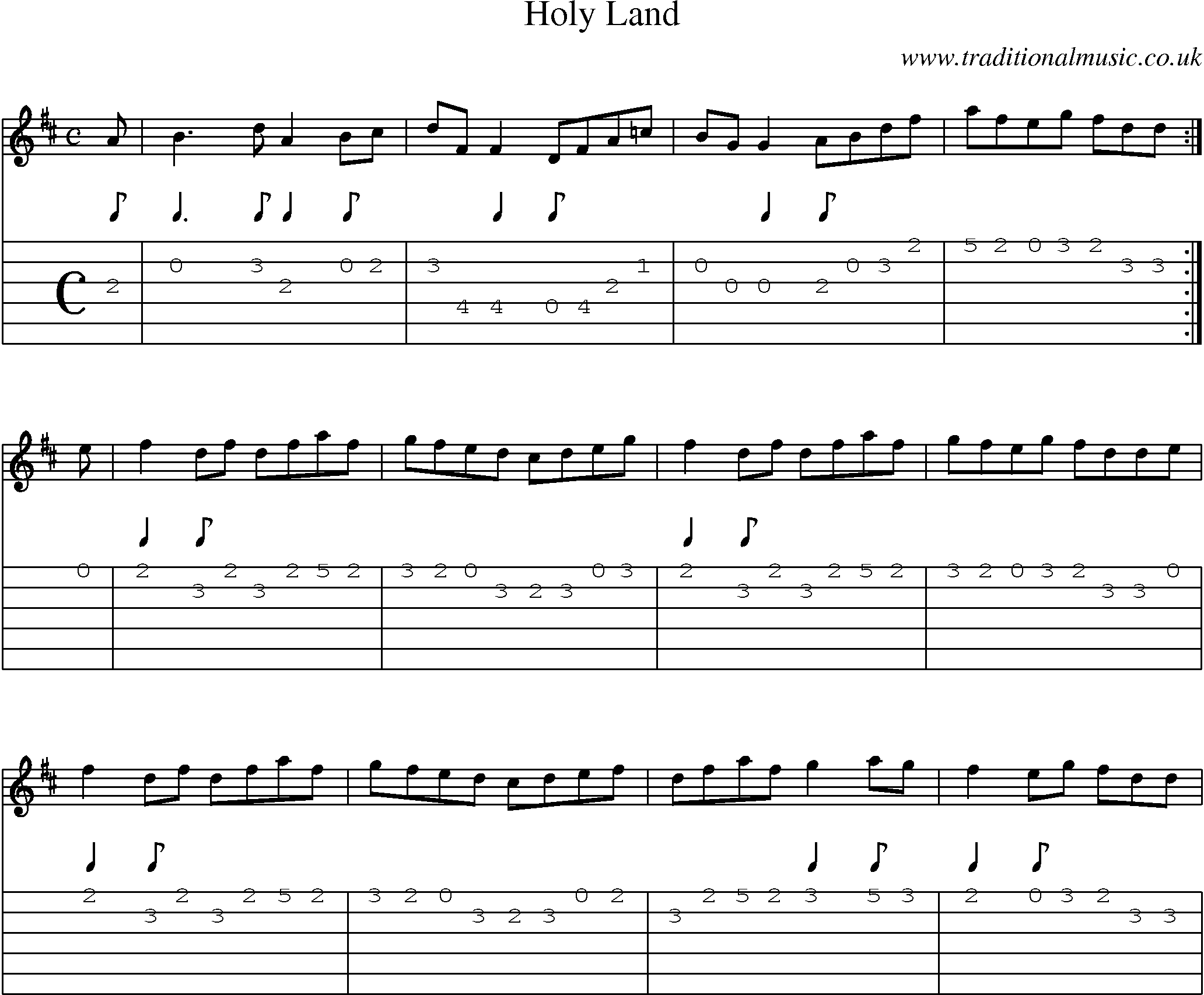 Music Score and Guitar Tabs for Holy Land