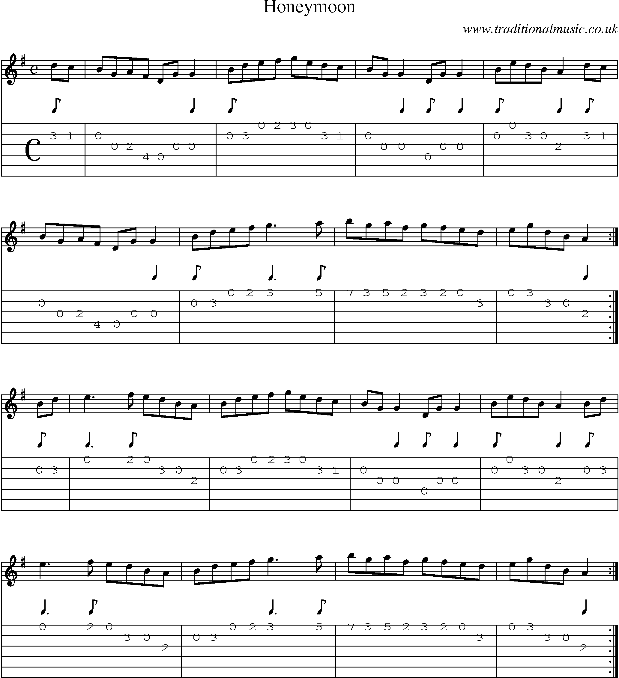 Music Score and Guitar Tabs for Honeymoon