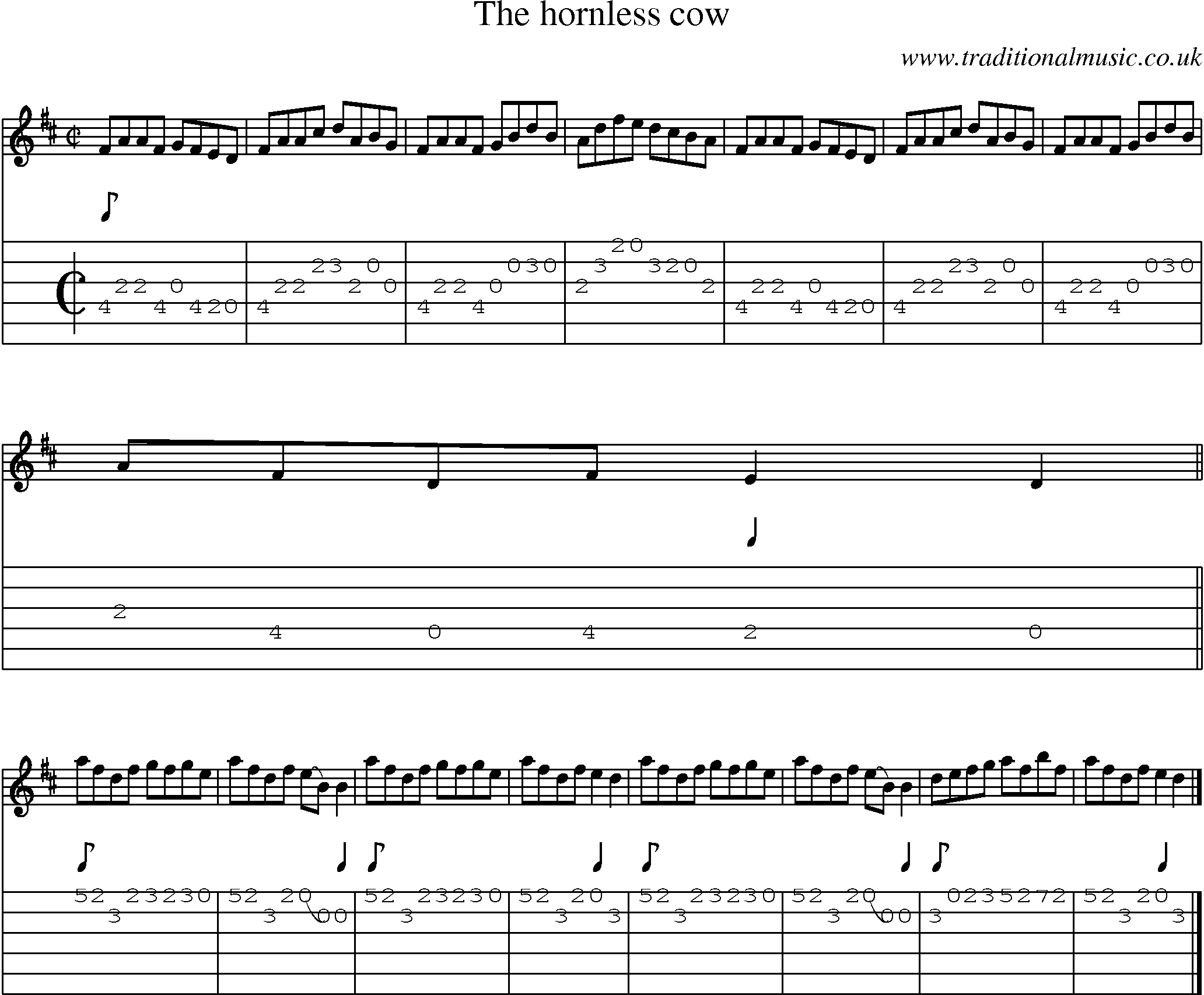 Music Score and Guitar Tabs for Hornless Cow