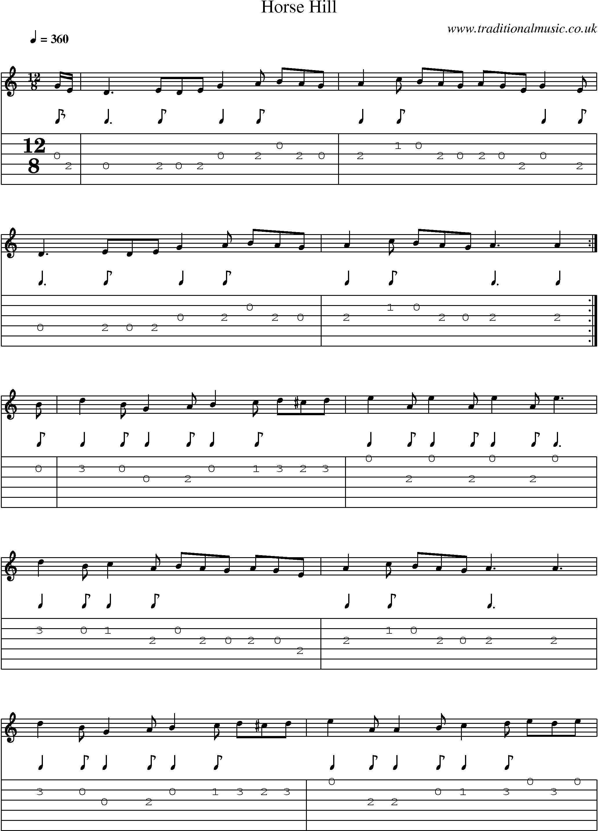 Music Score and Guitar Tabs for Horse Hill