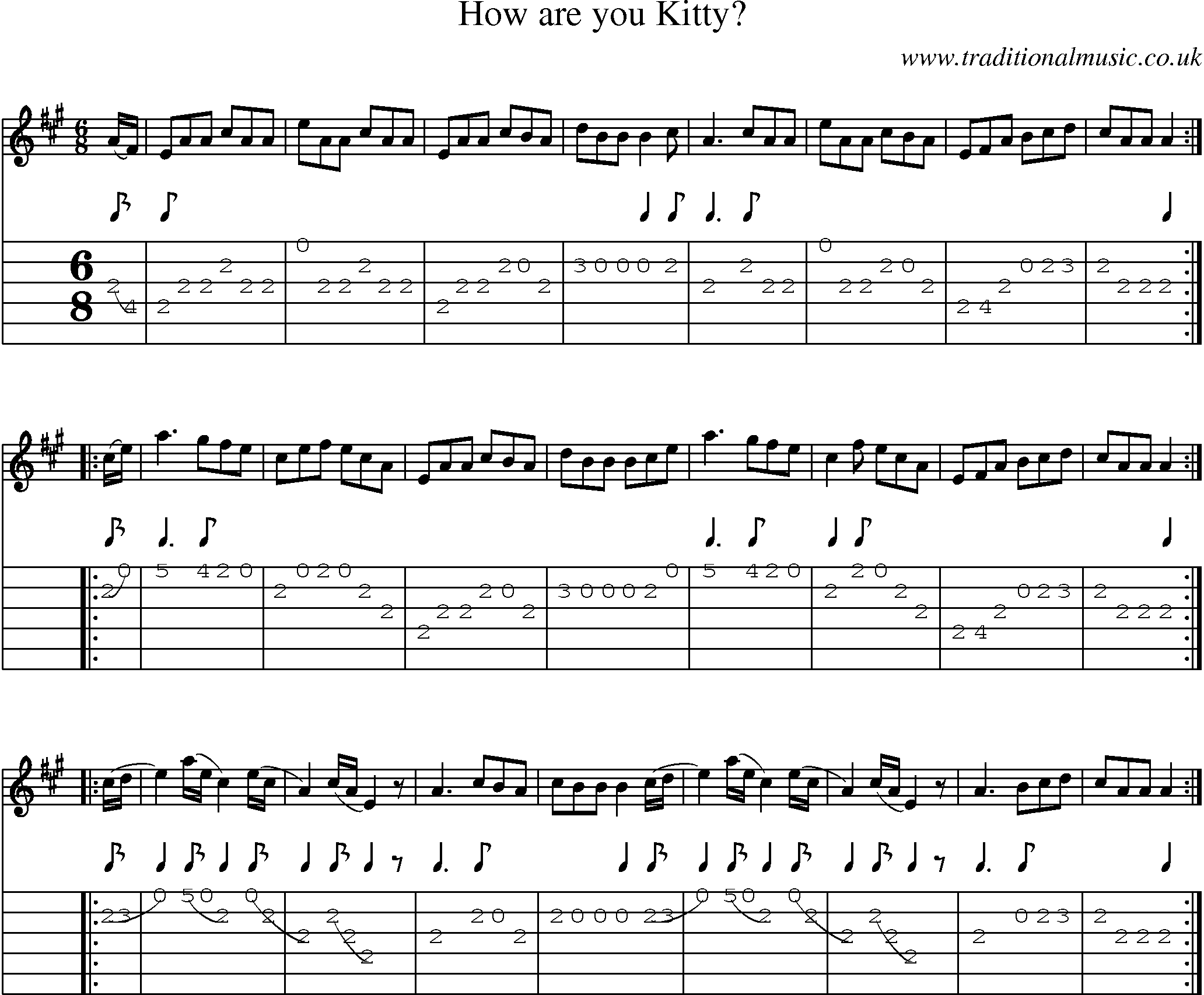 Music Score and Guitar Tabs for How Are You Kitty