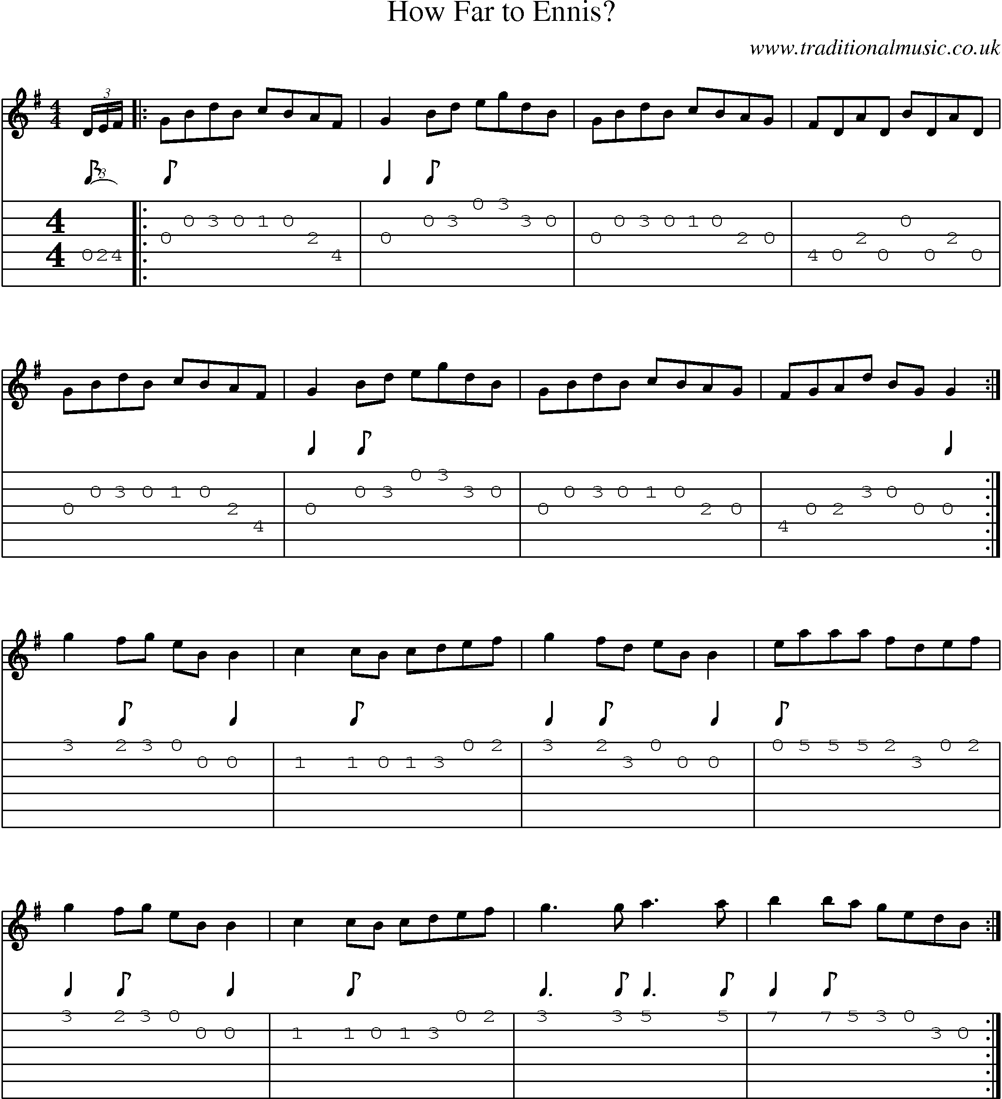 Music Score and Guitar Tabs for How Far To Ennis