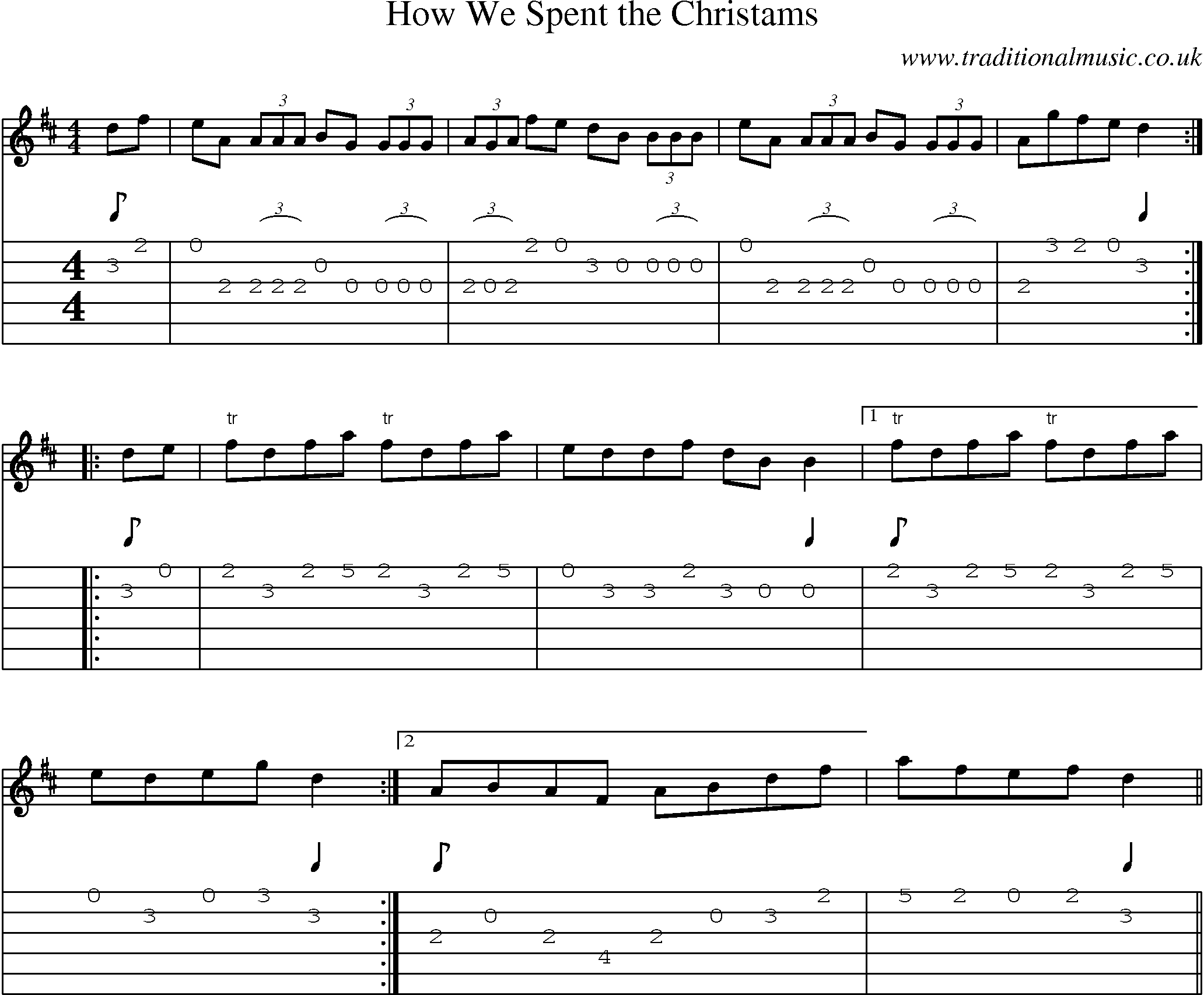 Music Score and Guitar Tabs for How We Spent Christams
