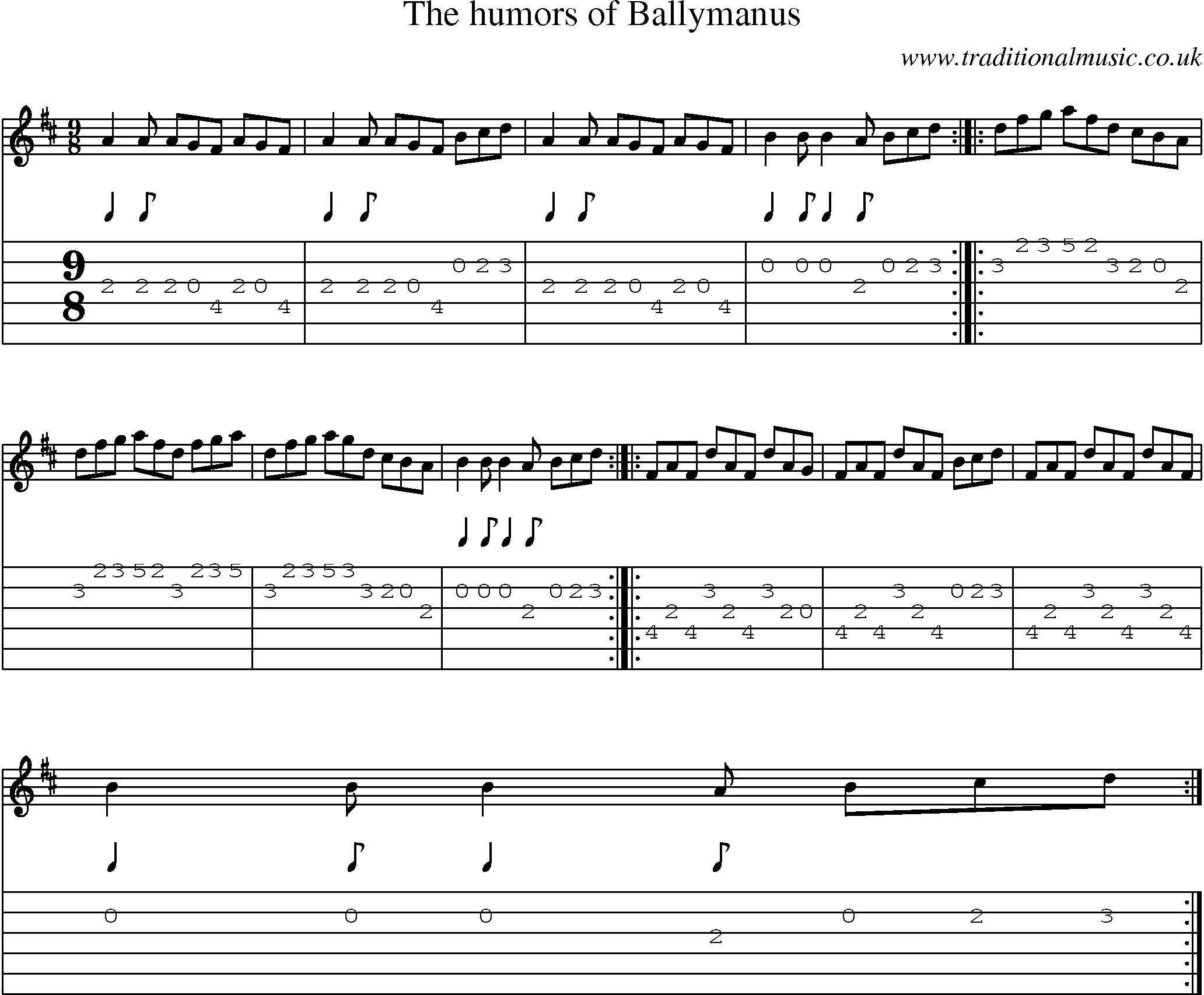 Music Score and Guitar Tabs for Humors Of Ballymanus