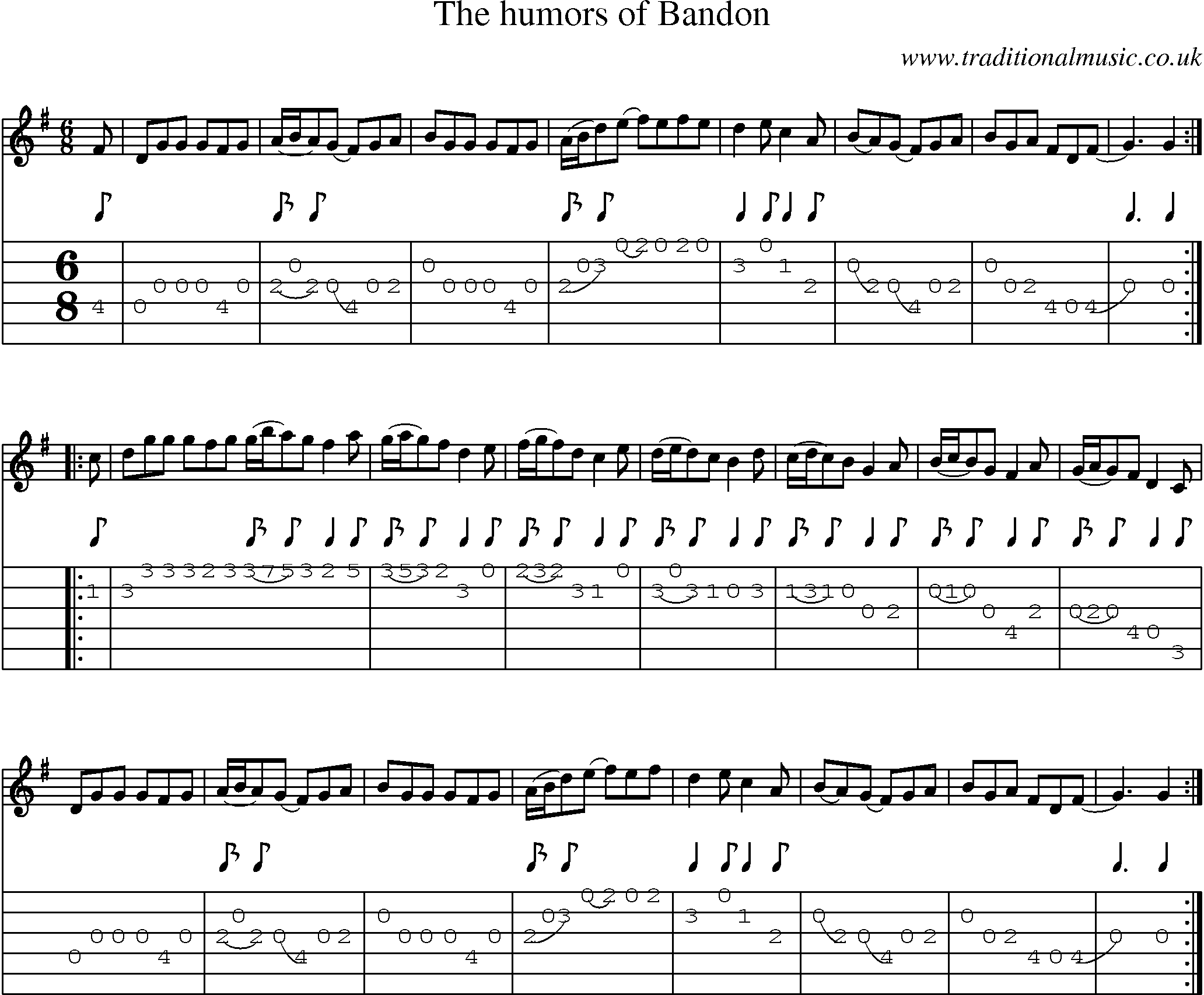 Music Score and Guitar Tabs for Humors Of Bandon