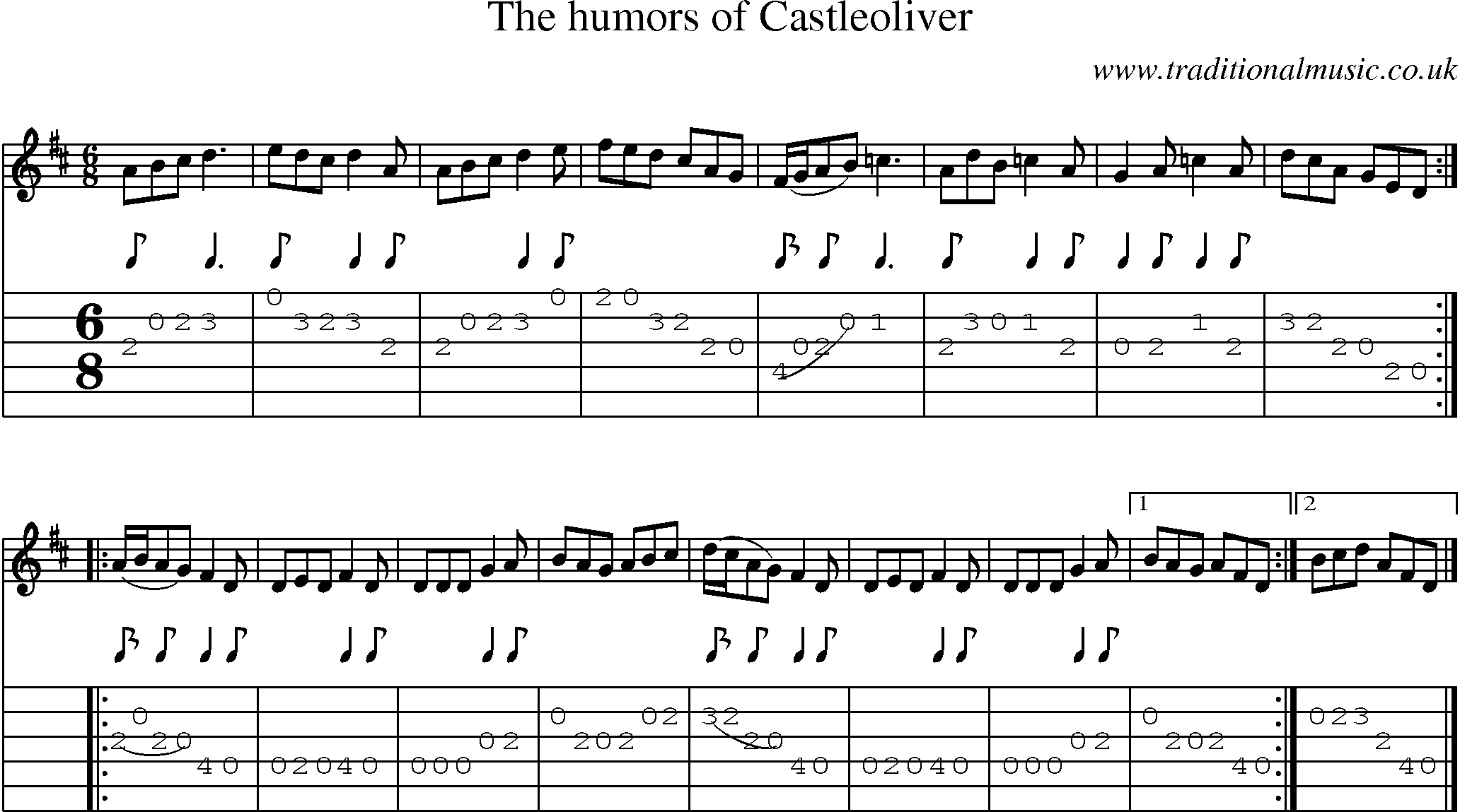 Music Score and Guitar Tabs for Humors Of Castleoliver