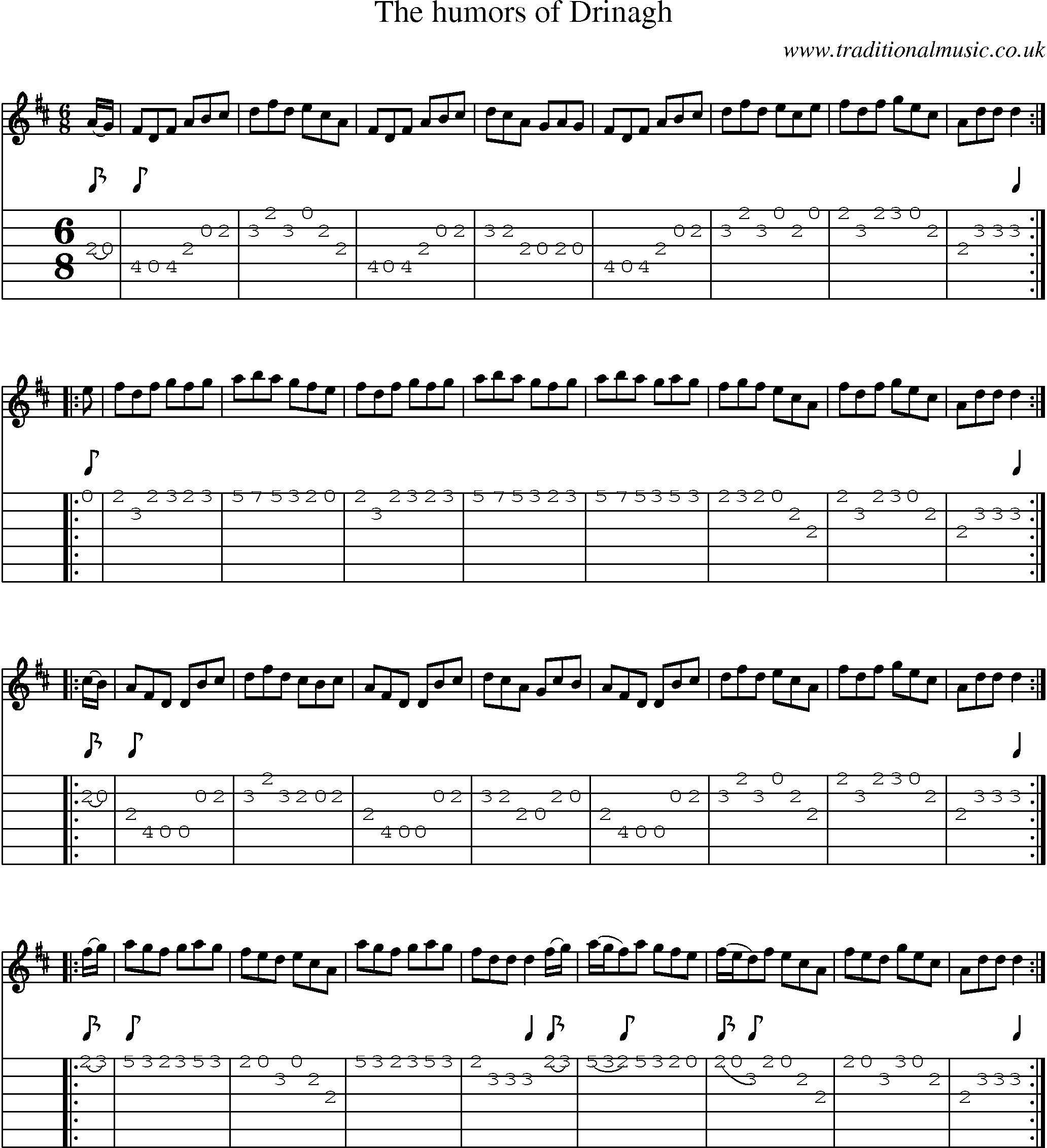 Music Score and Guitar Tabs for Humors Of Drinagh