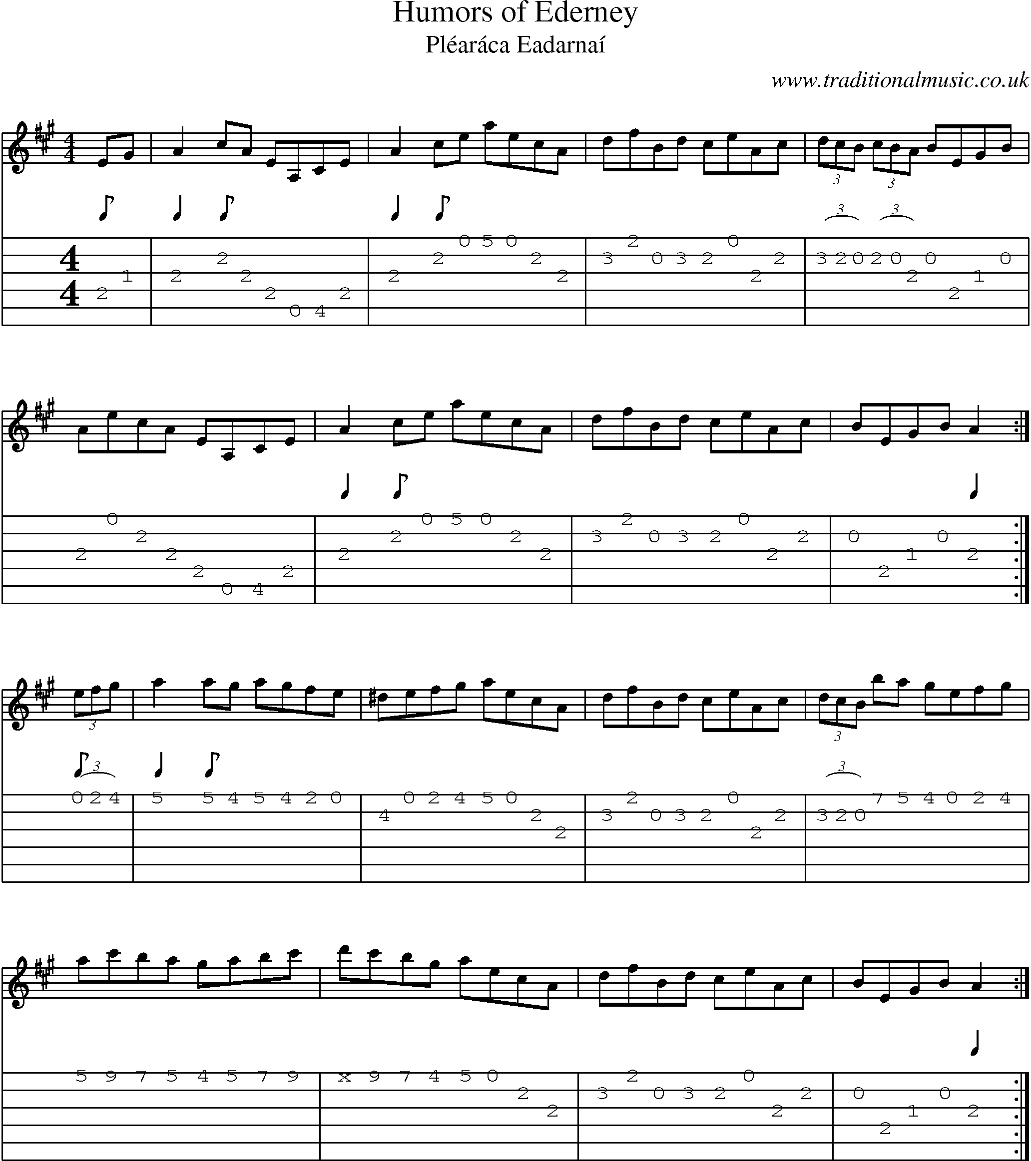 Music Score and Guitar Tabs for Humors Of Ederney