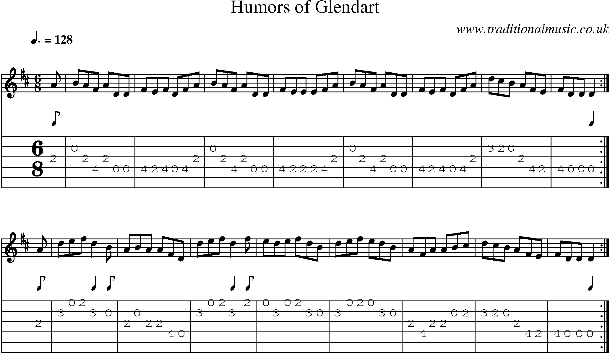 Music Score and Guitar Tabs for Humors Of Glendart