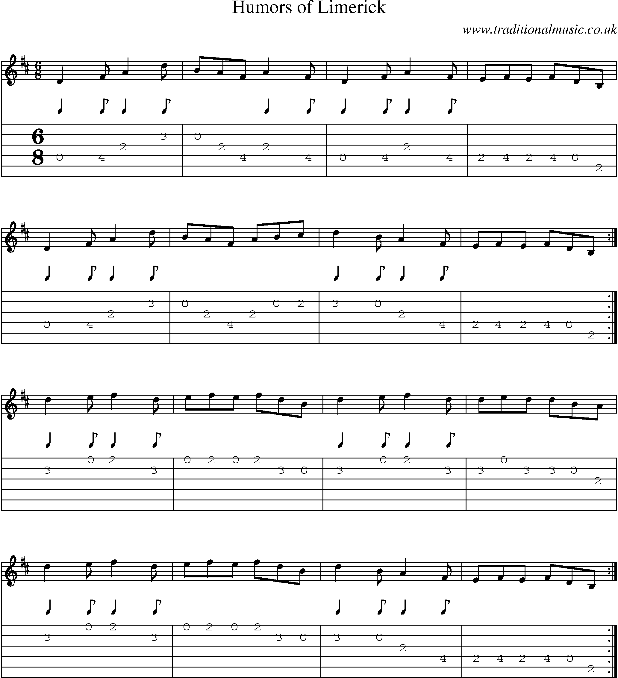 Music Score and Guitar Tabs for Humors Of Limerick