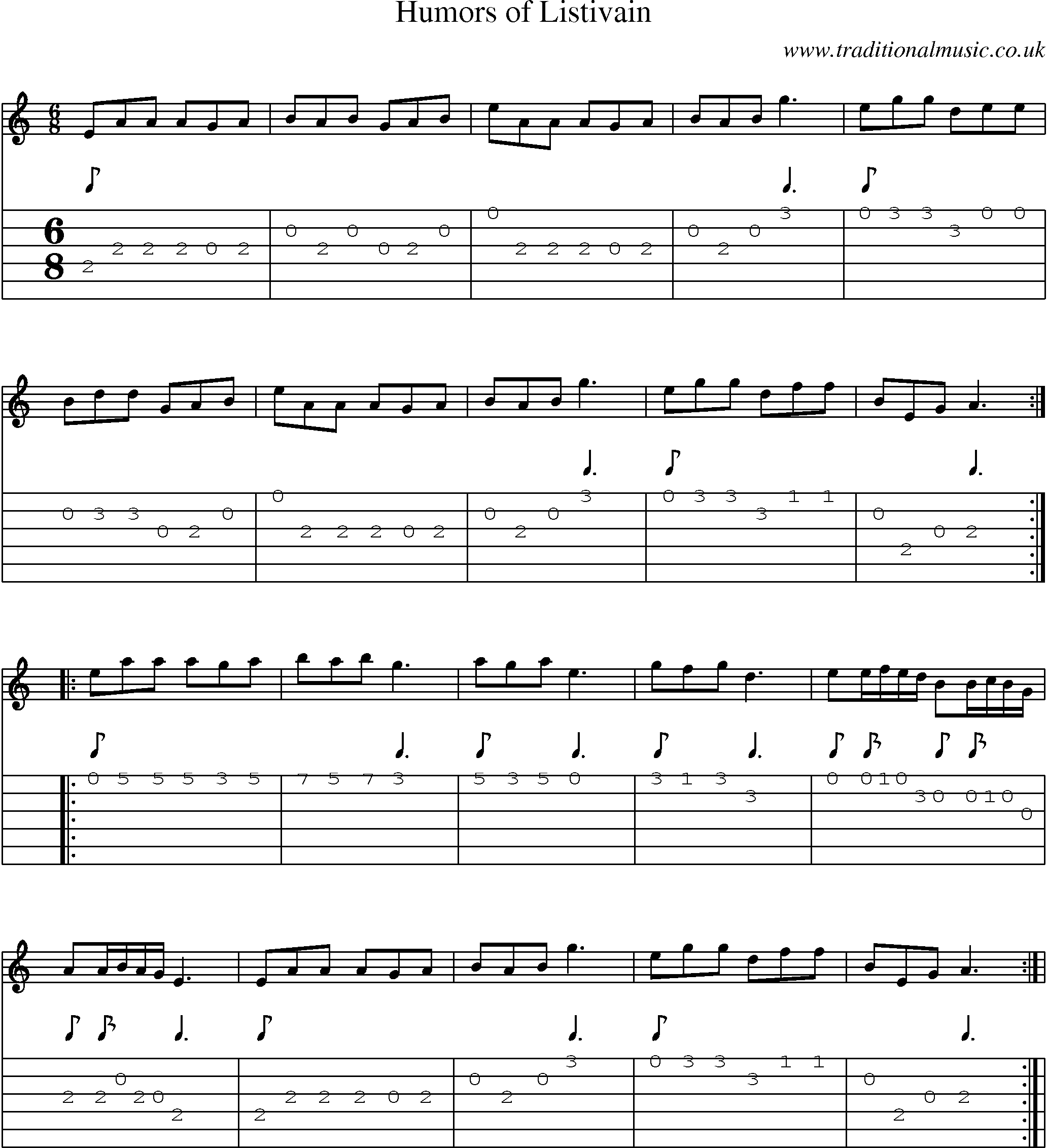Music Score and Guitar Tabs for Humors Of Listivain
