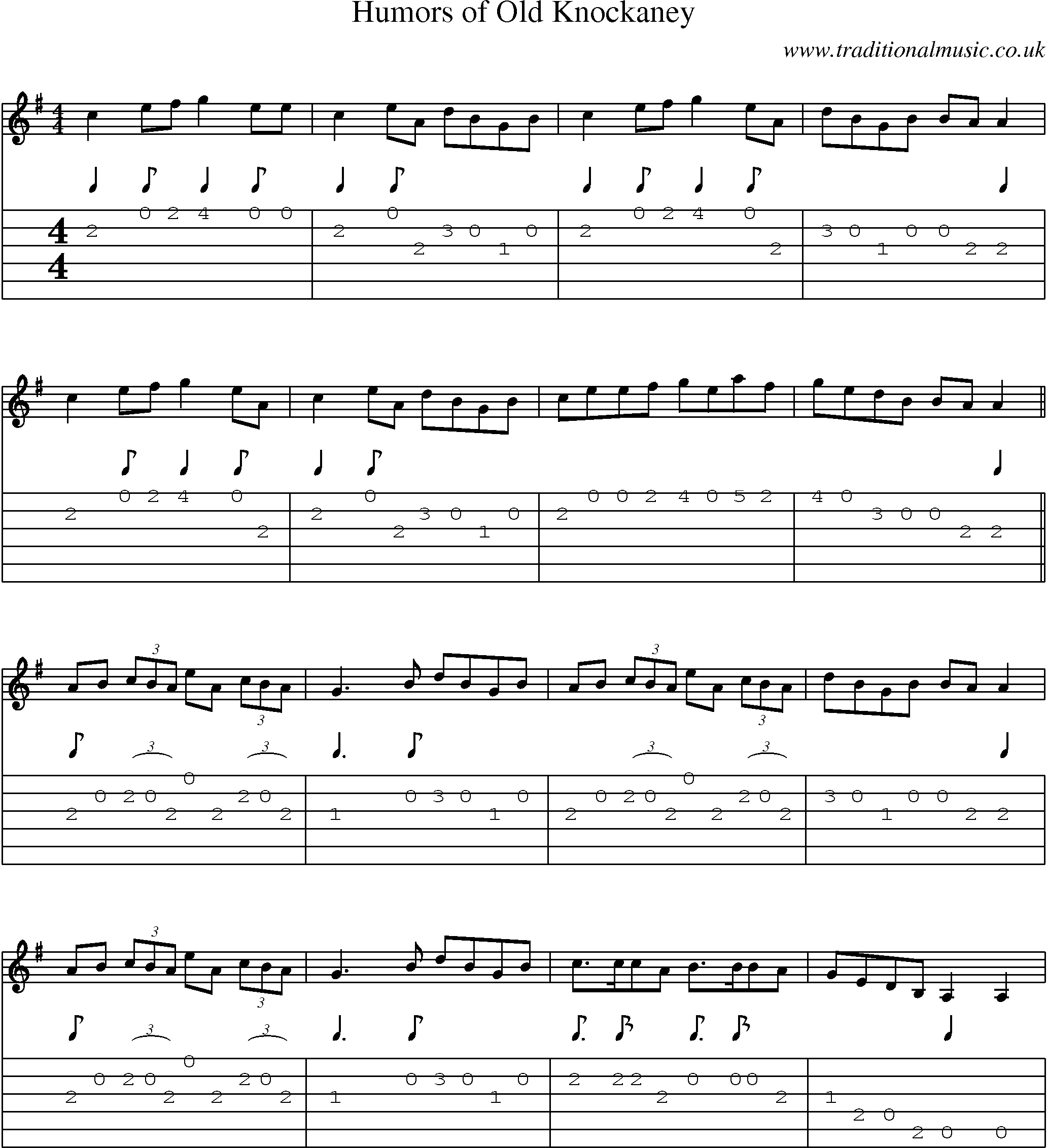 Music Score and Guitar Tabs for Humors Of Old Knockaney