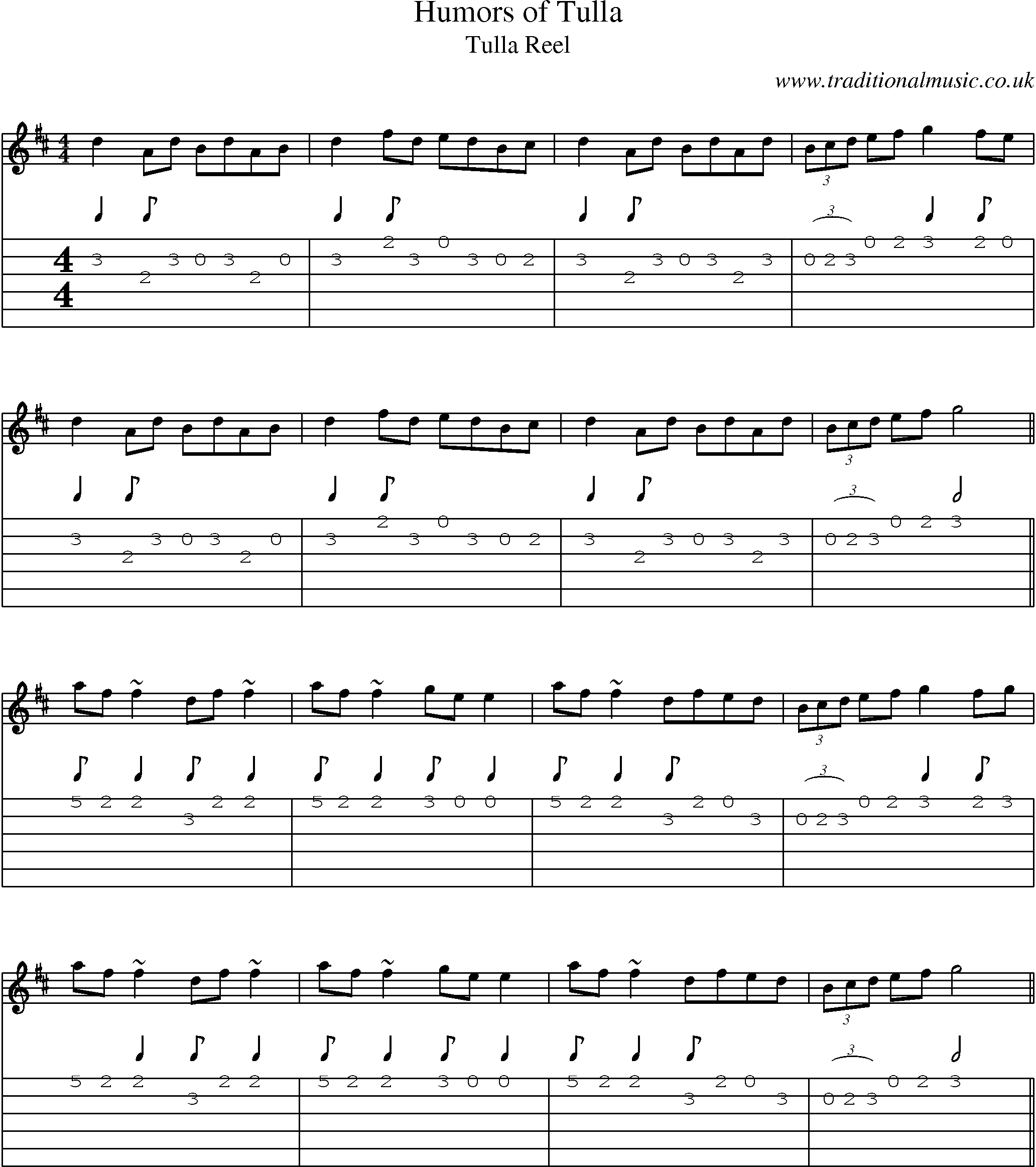 Music Score and Guitar Tabs for Humors Of Tulla