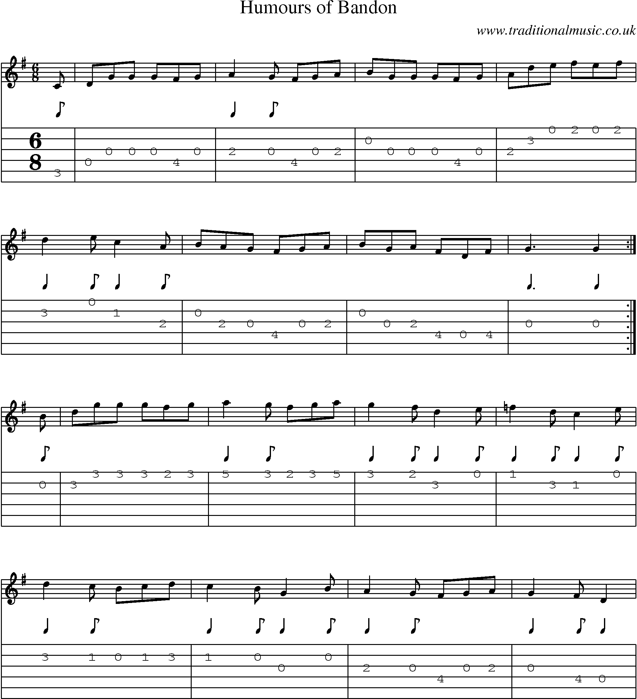 Music Score and Guitar Tabs for Humours Of Bandon